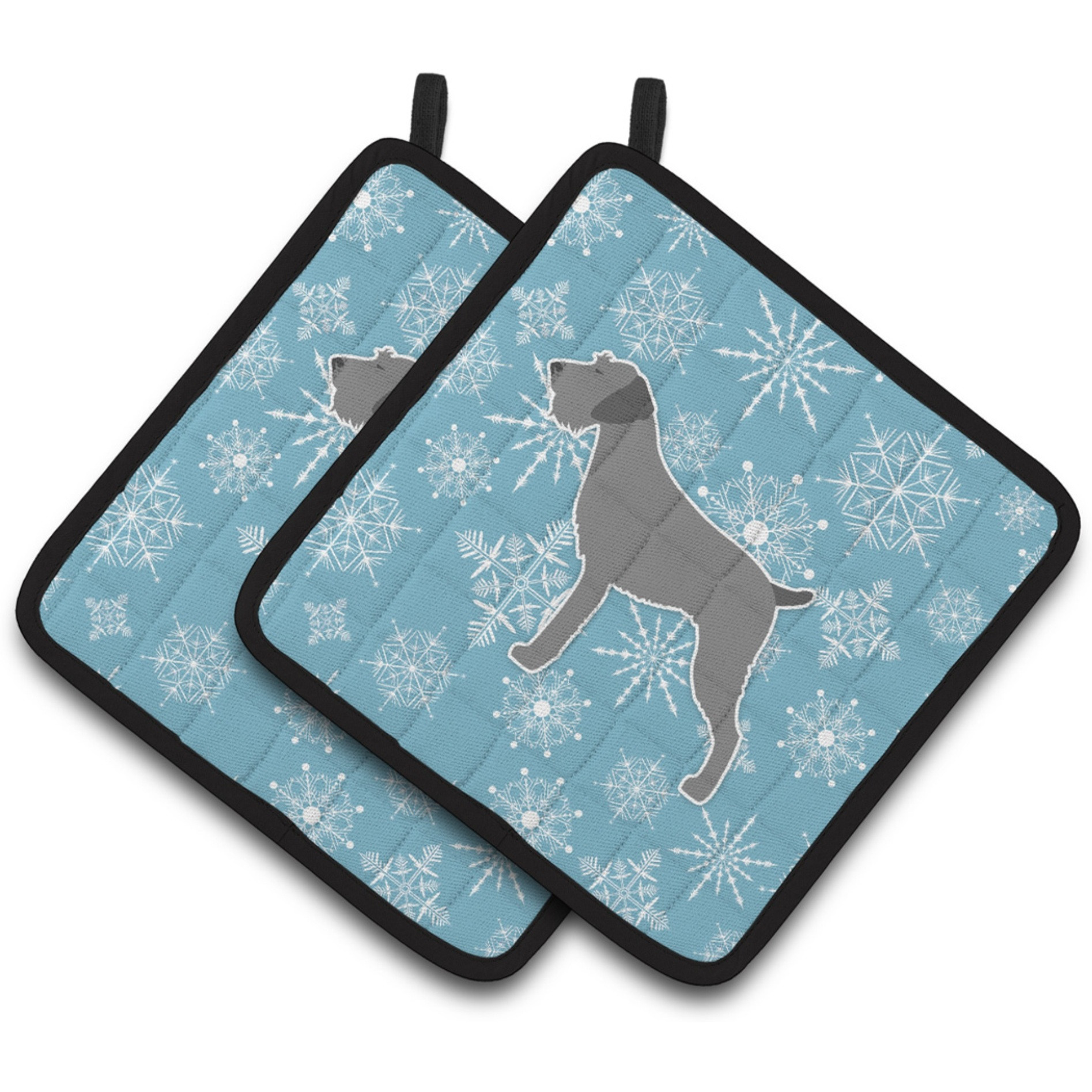 &quotCaroline's Treasures Winter Snowflake German Wirehaired Pointer Pair of Pot Holders BB3511PTHD, 7.5HX7.5W, Multicolor"