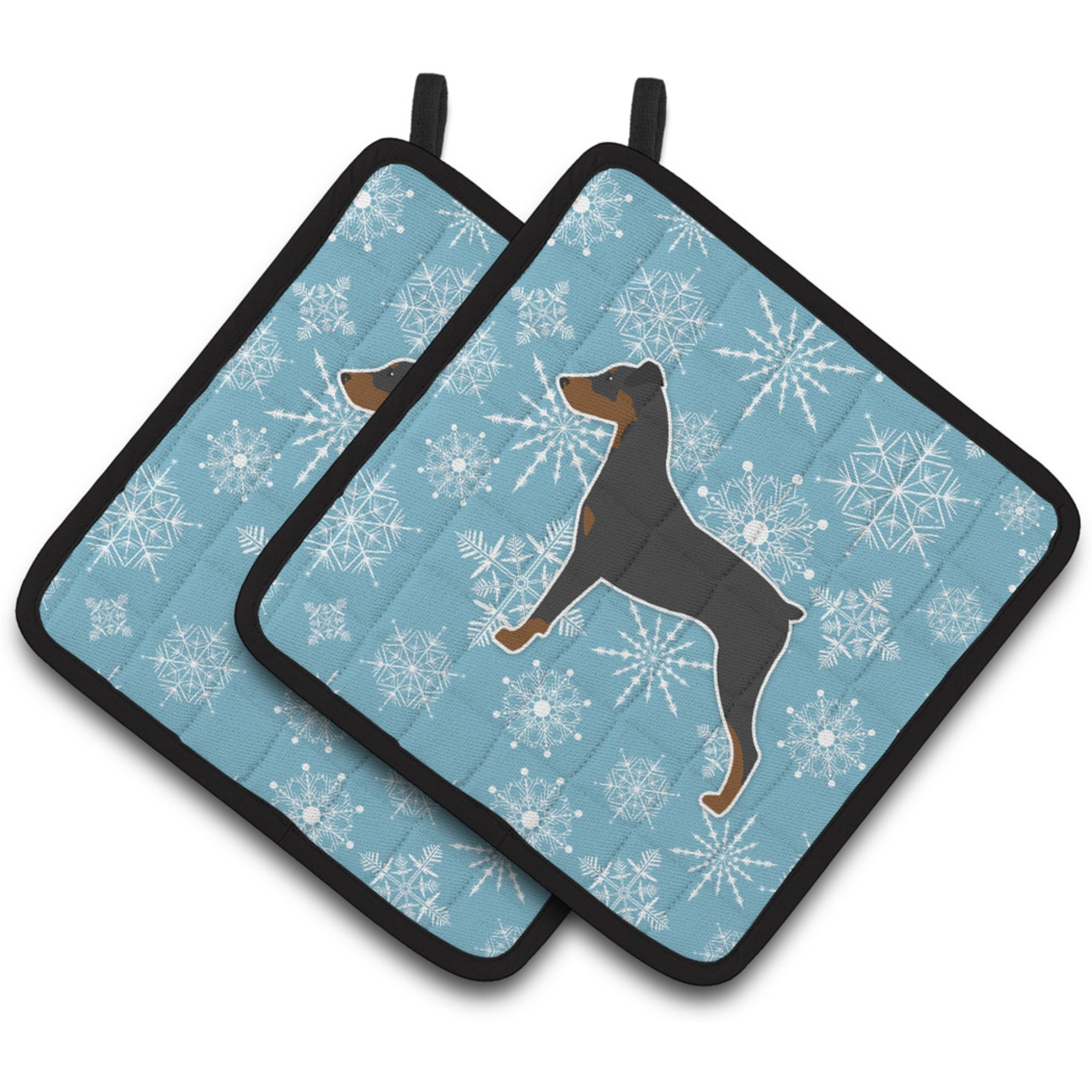 &quotCaroline's Treasures Winter Snowflake German Pinscher Pair of Pot Holders BB3513PTHD, 7.5HX7.5W, Multicolor"