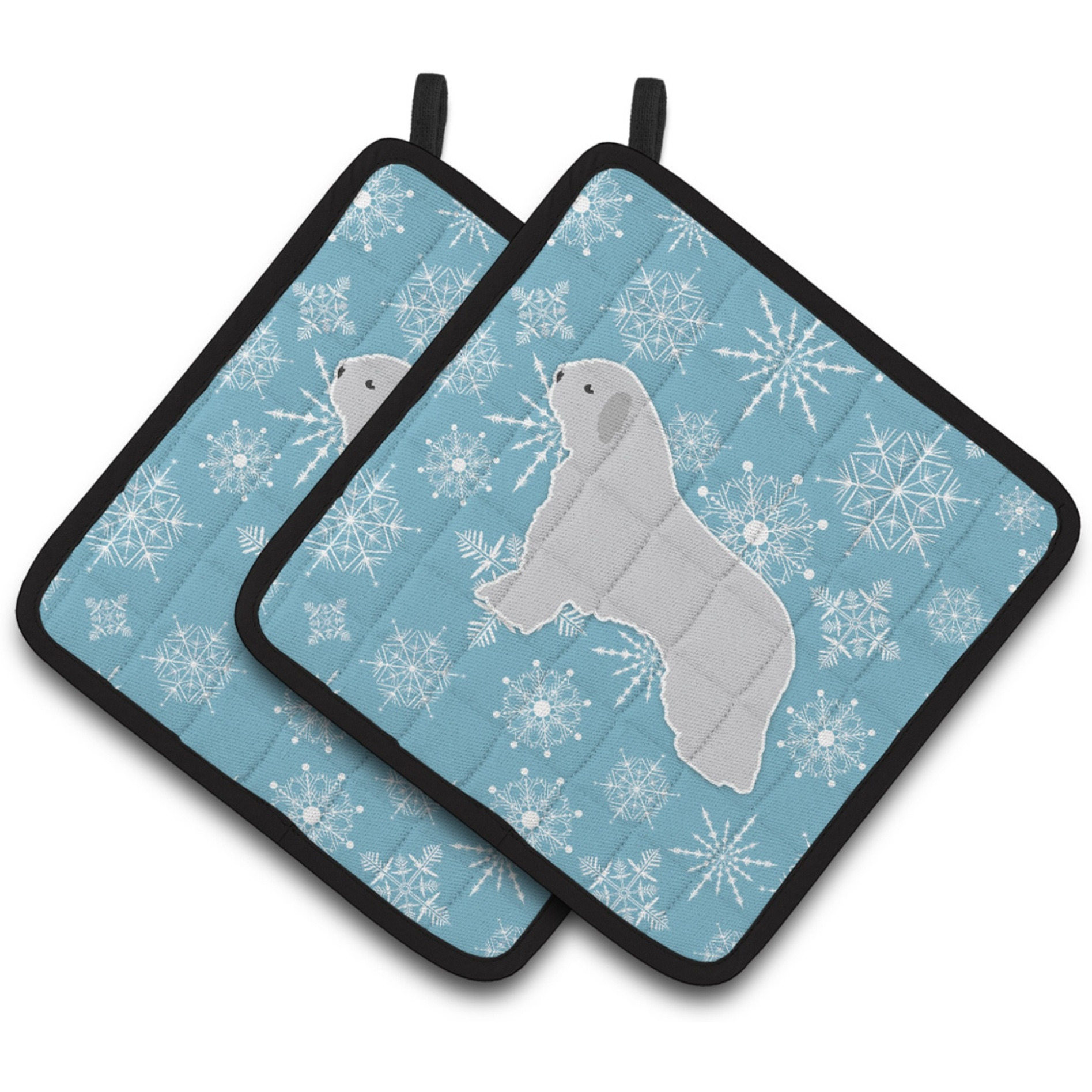 &quotCaroline's Treasures Winter Snowflake Spanish Water Dog Pair of Pot Holders BB3515PTHD, 7.5HX7.5W, Multicolor"