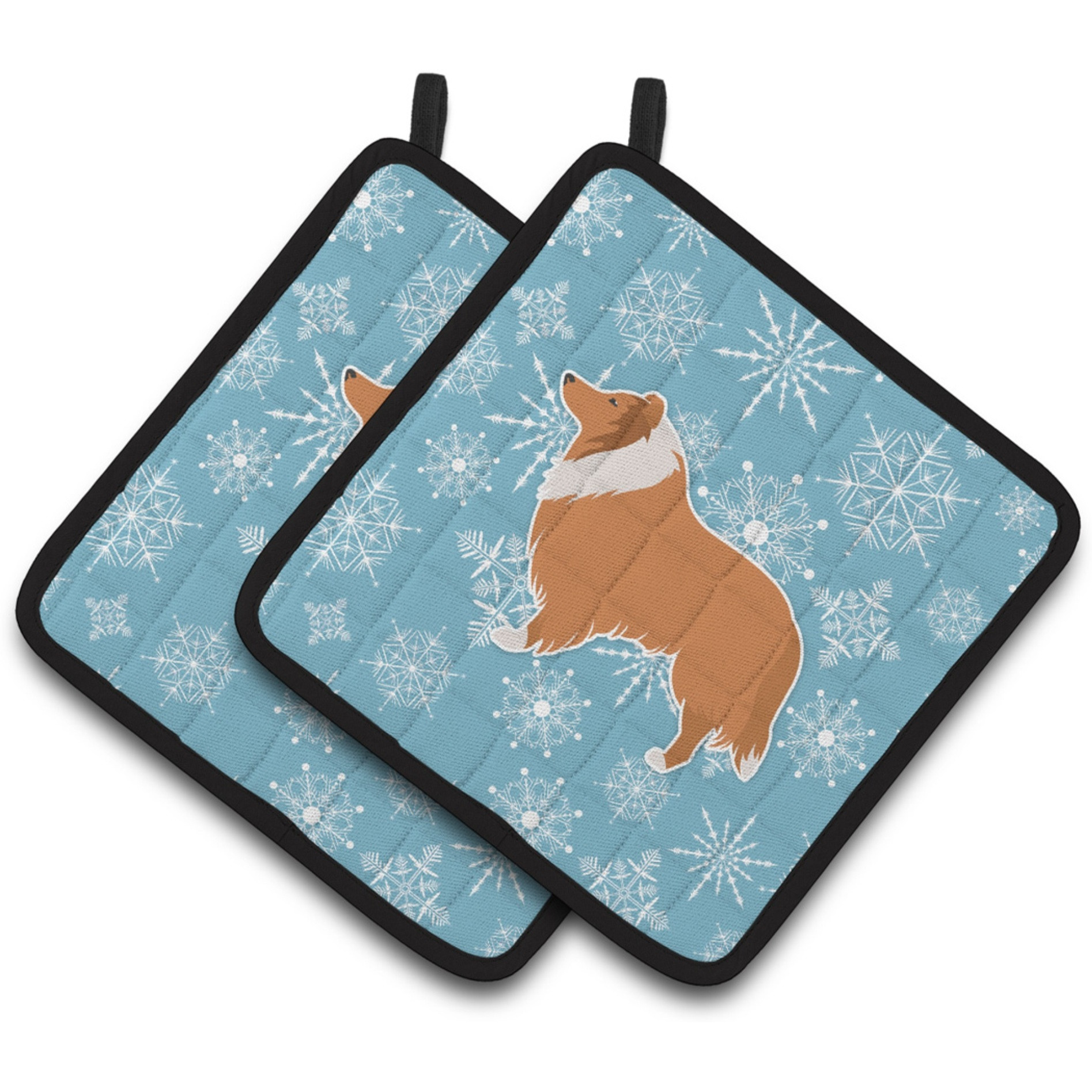 &quotCaroline's Treasures Winter Snowflake Collie Pair of Pot Holders BB3516PTHD, 7.5HX7.5W, Multicolor"