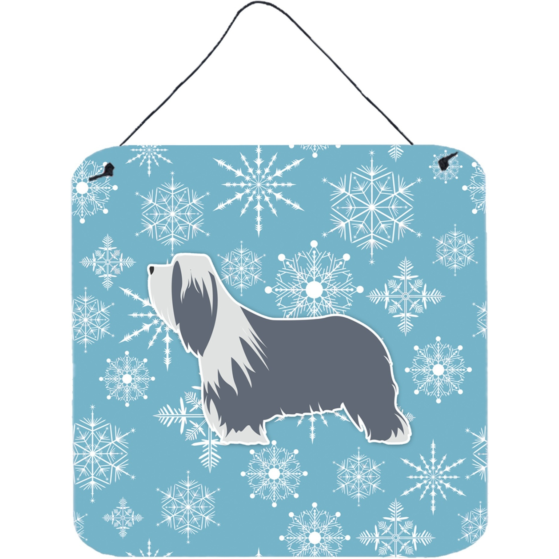 &quotCaroline's Treasures Winter Snowflake Bearded Collie Wall or Door Hanging Prints BB3517DS66, 6"" x 6"", Multicolor"