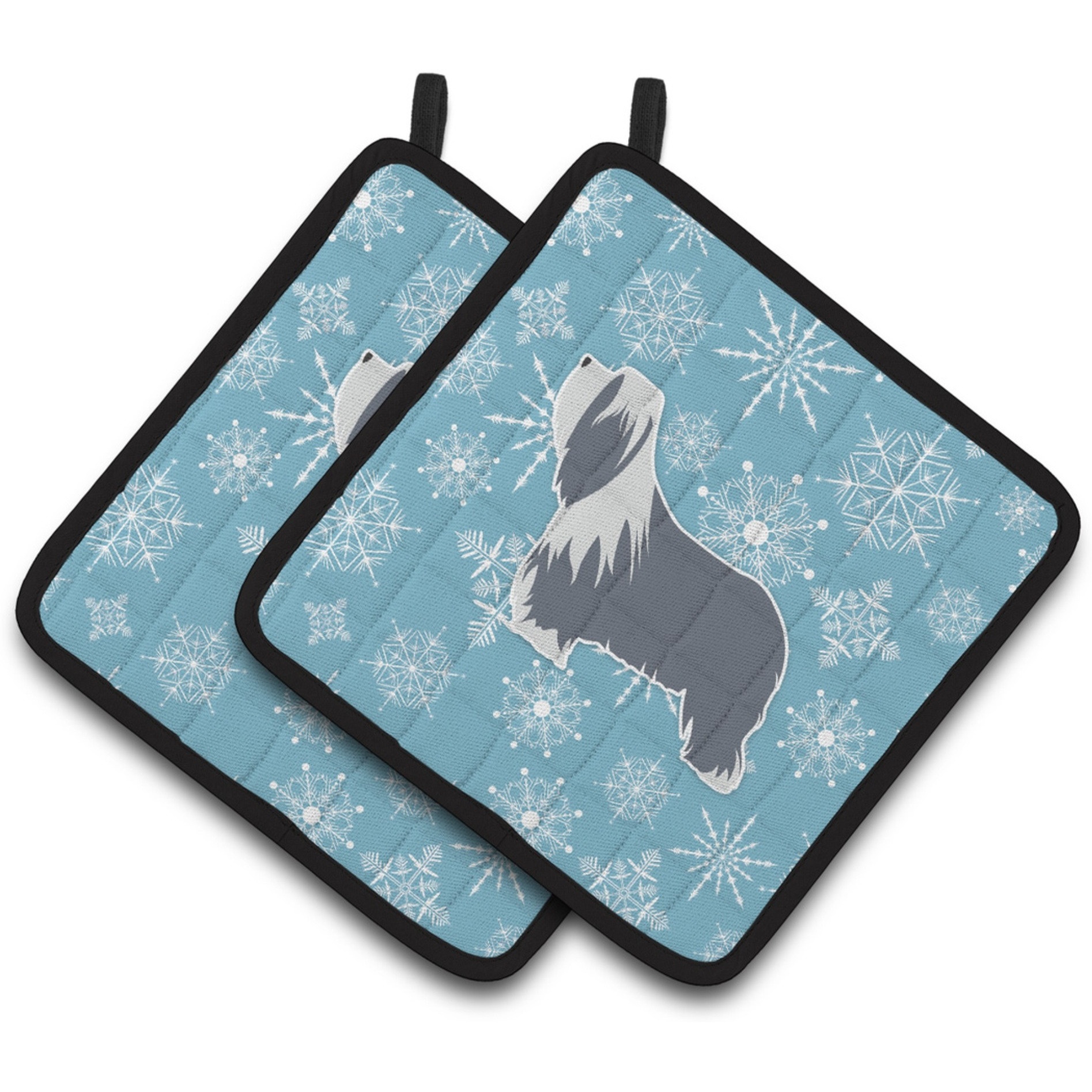 &quotCaroline's Treasures Winter Snowflake Bearded Collie Pair of Pot Holders BB3517PTHD, 7.5HX7.5W, Multicolor"