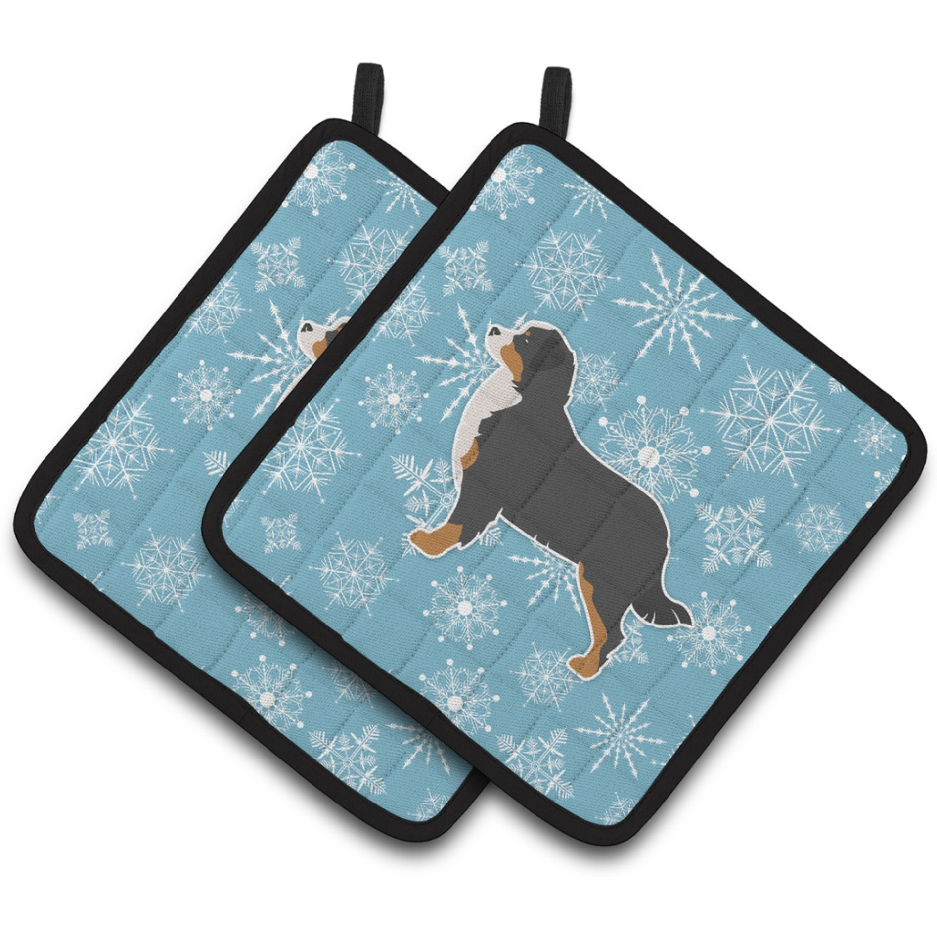 &quotCaroline's Treasures Winter Snowflake Bernese Mountain Dog Pair of Pot Holders BB3519PTHD, 7.5HX7.5W, Multicolor"
