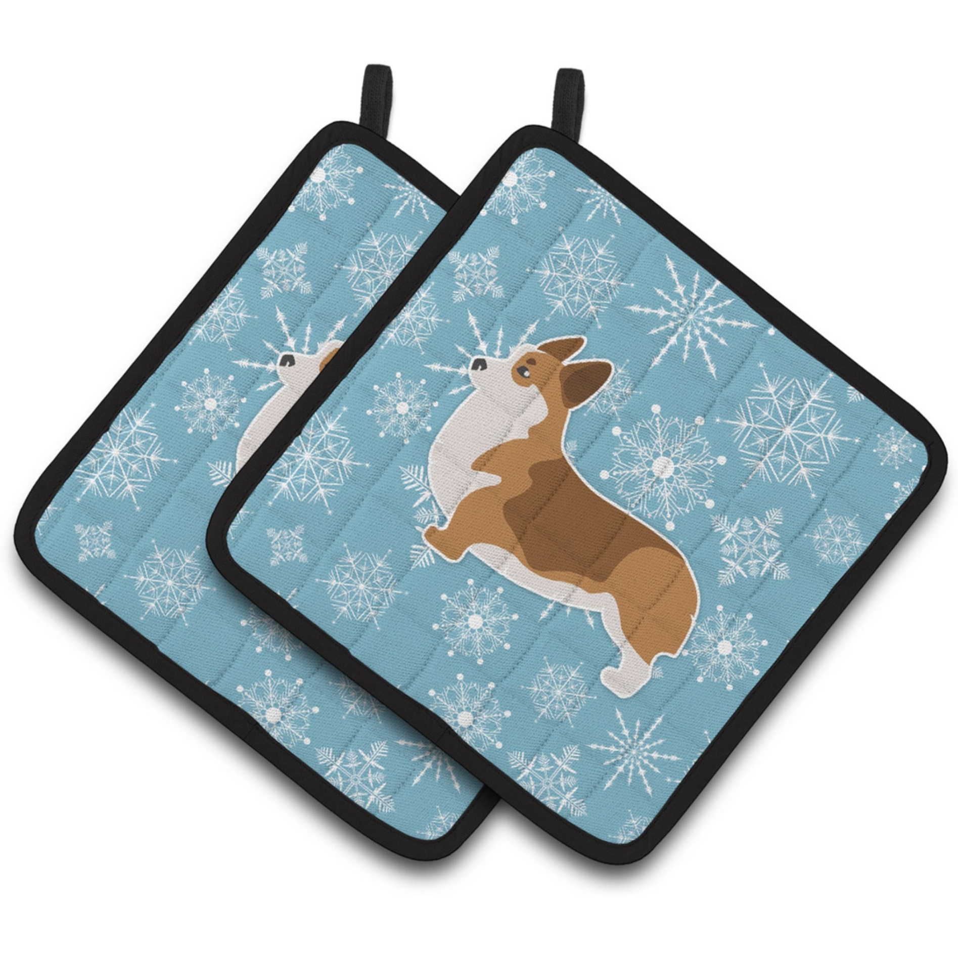 &quotCaroline's Treasures Winter Snowflake Corgi Pair of Pot Holders BB3520PTHD, 7.5HX7.5W, Multicolor"