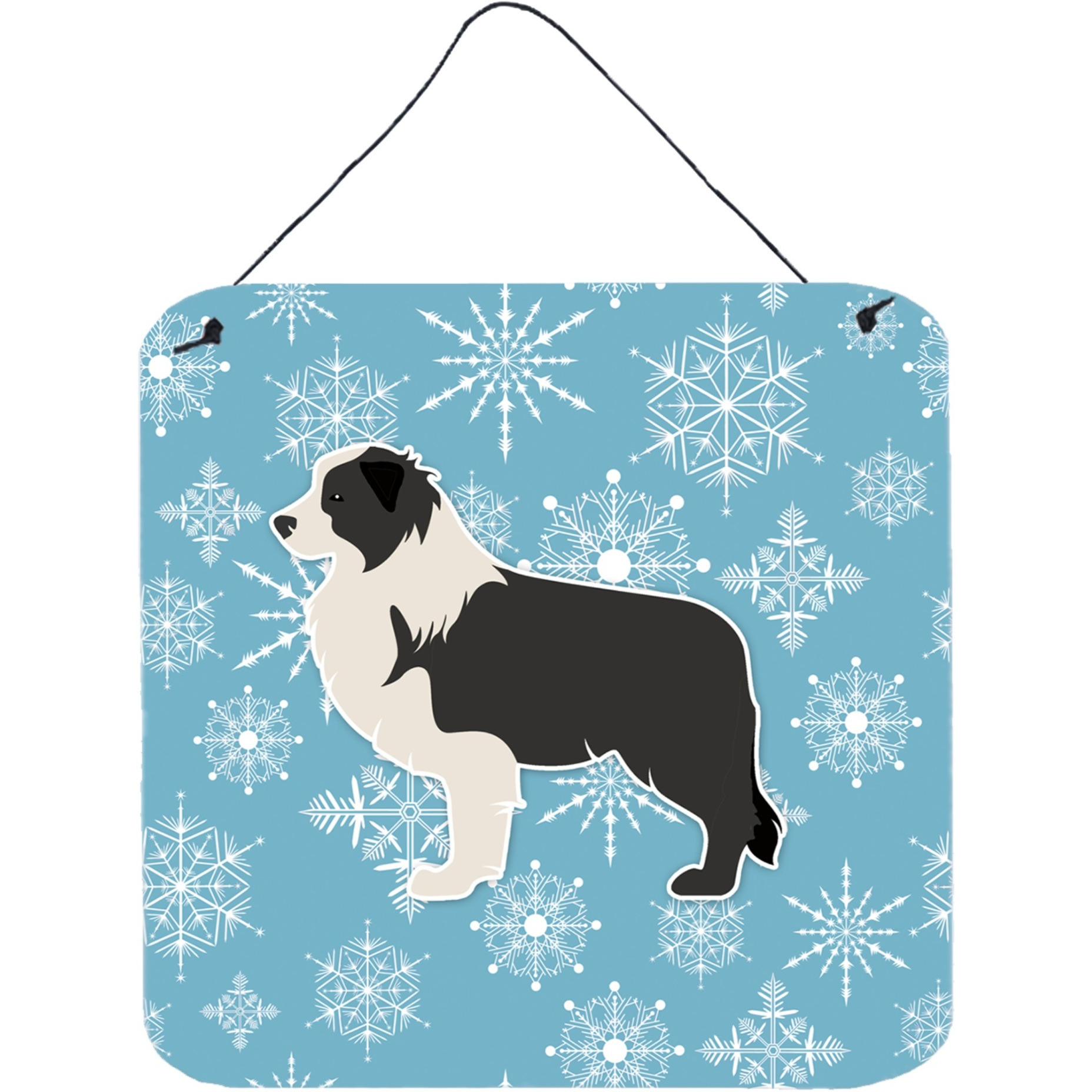 &quotCaroline's Treasures Winter Snowflake Black Border Collie Wall or Door Hanging Prints BB3523DS66, 6"" x 6"", Multicolor"