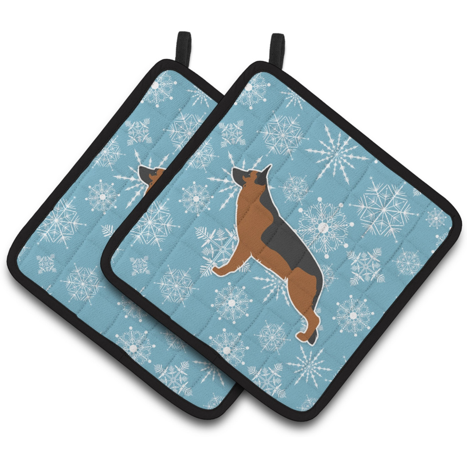 &quotCaroline's Treasures Winter Snowflake German Shepherd Pair of Pot Holders BB3524PTHD, 7.5HX7.5W, Multicolor"