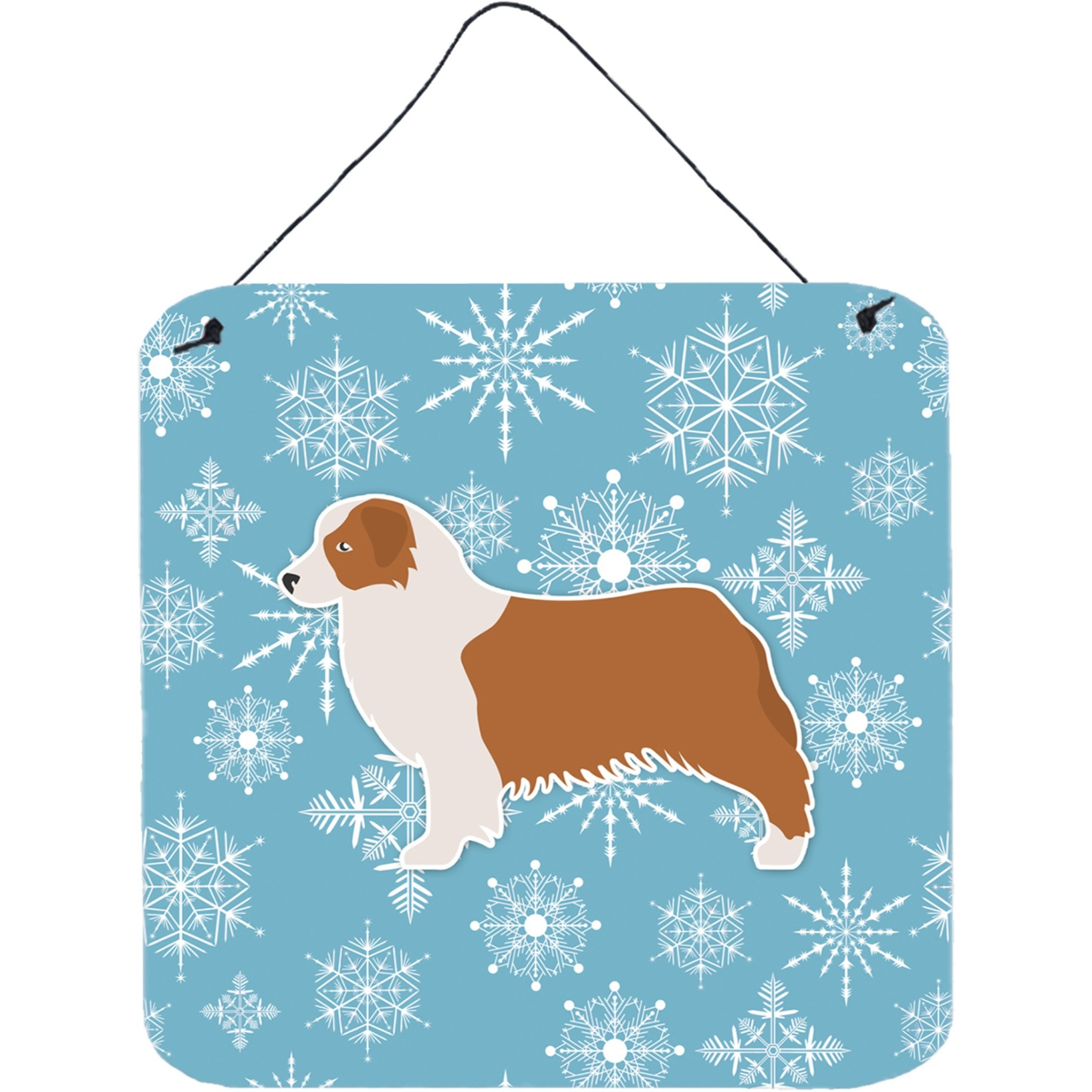 &quotCaroline's Treasures Winter Snowflake Australian Shepherd Dog Wall or Door Hanging Prints BB3533DS66, 6"" x 6"", Multicolor"
