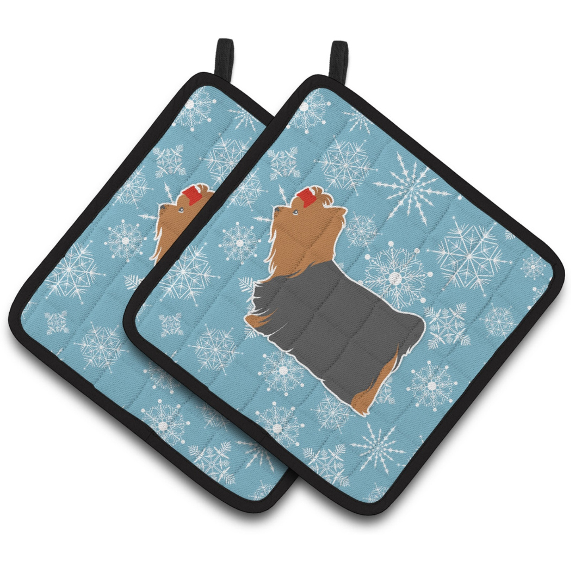 &quotCaroline's Treasures Winter Snowflake Yorkshire Terrier Yorkie Pair of Pot Holders BB3534PTHD, 7.5HX7.5W, Multicolor"