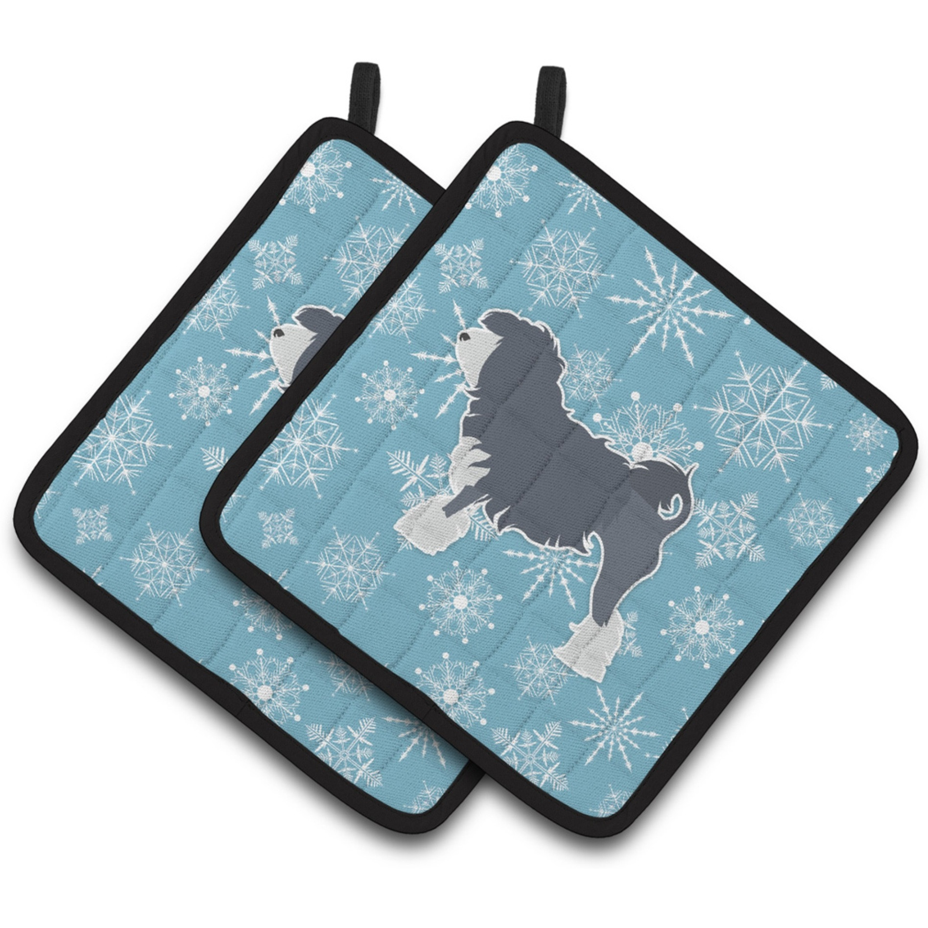 &quotCaroline's Treasures Winter Snowflake Lowchen Pair of Pot Holders BB3535PTHD, 7.5HX7.5W, Multicolor"