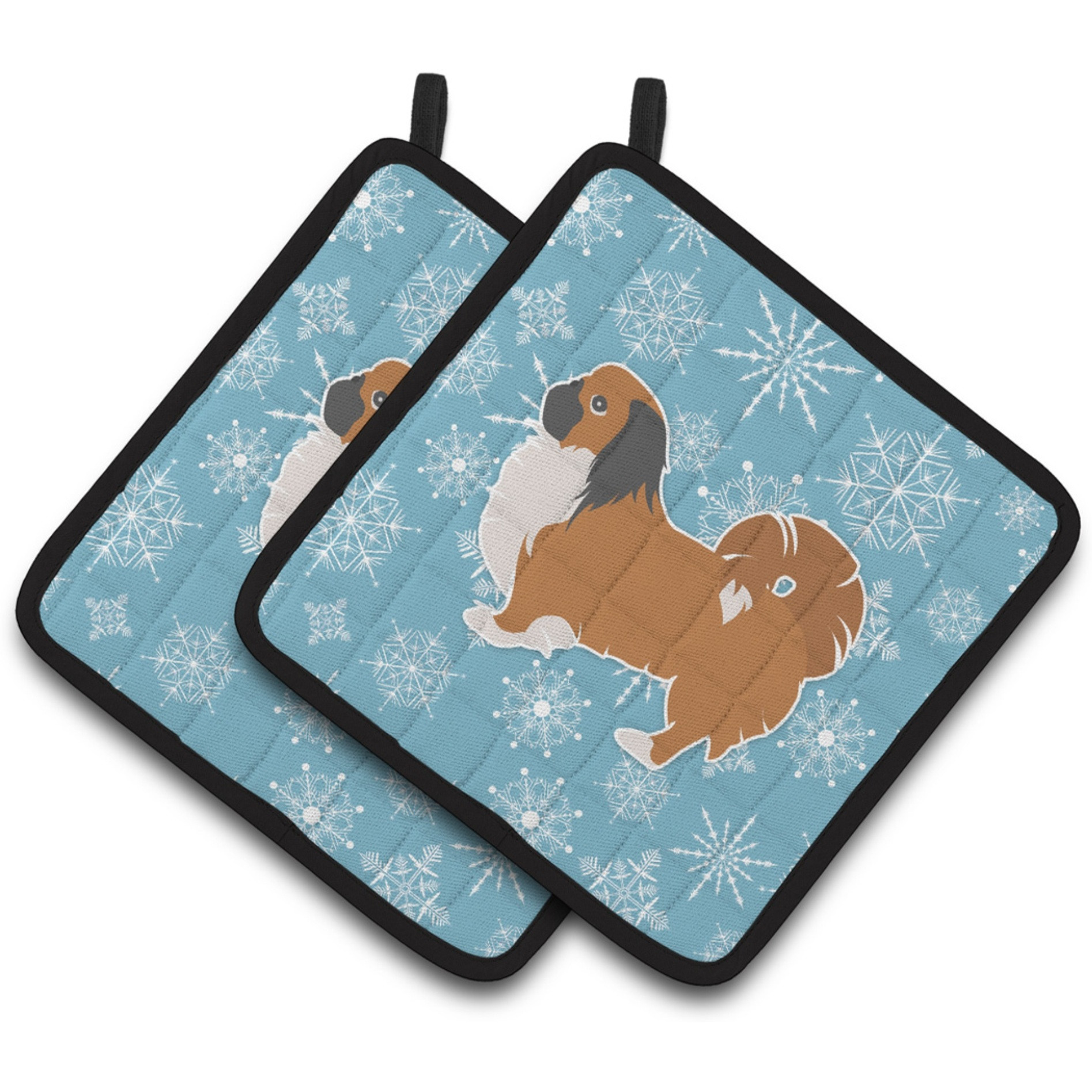 &quotCaroline's Treasures Winter Snowflake Pekingese Pair of Pot Holders BB3538PTHD, 7.5HX7.5W, Multicolor"