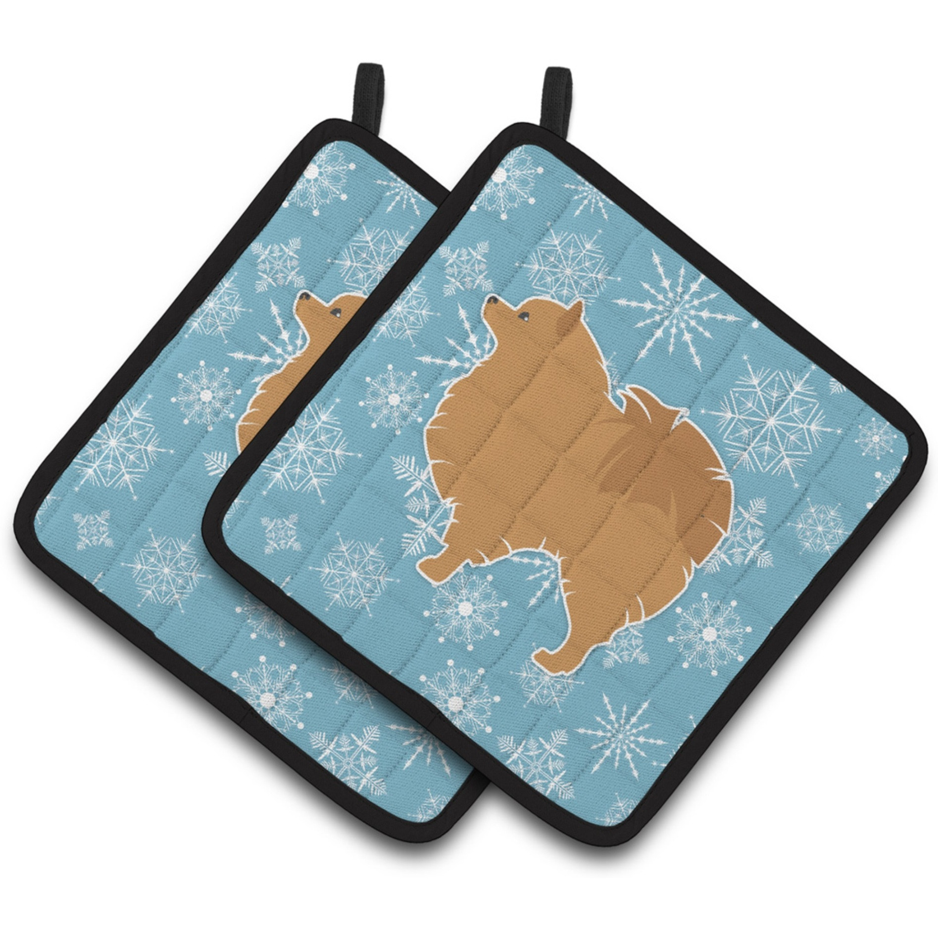 &quotCaroline's Treasures Winter Snowflake Pomeranian Pair of Pot Holders BB3542PTHD, 7.5HX7.5W, Multicolor"