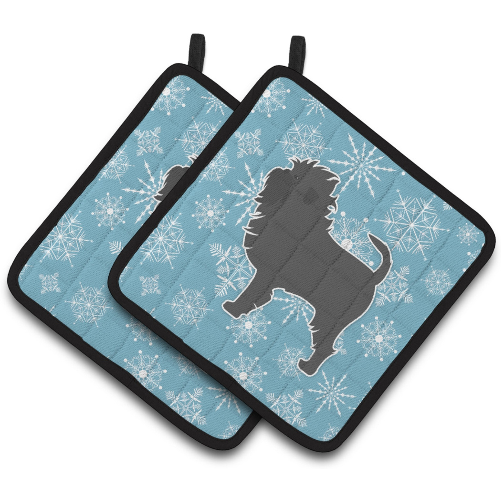 &quotCaroline's Treasures Winter Snowflake Affenpinscher Pair of Pot Holders BB3548PTHD, 7.5HX7.5W, Multicolor"