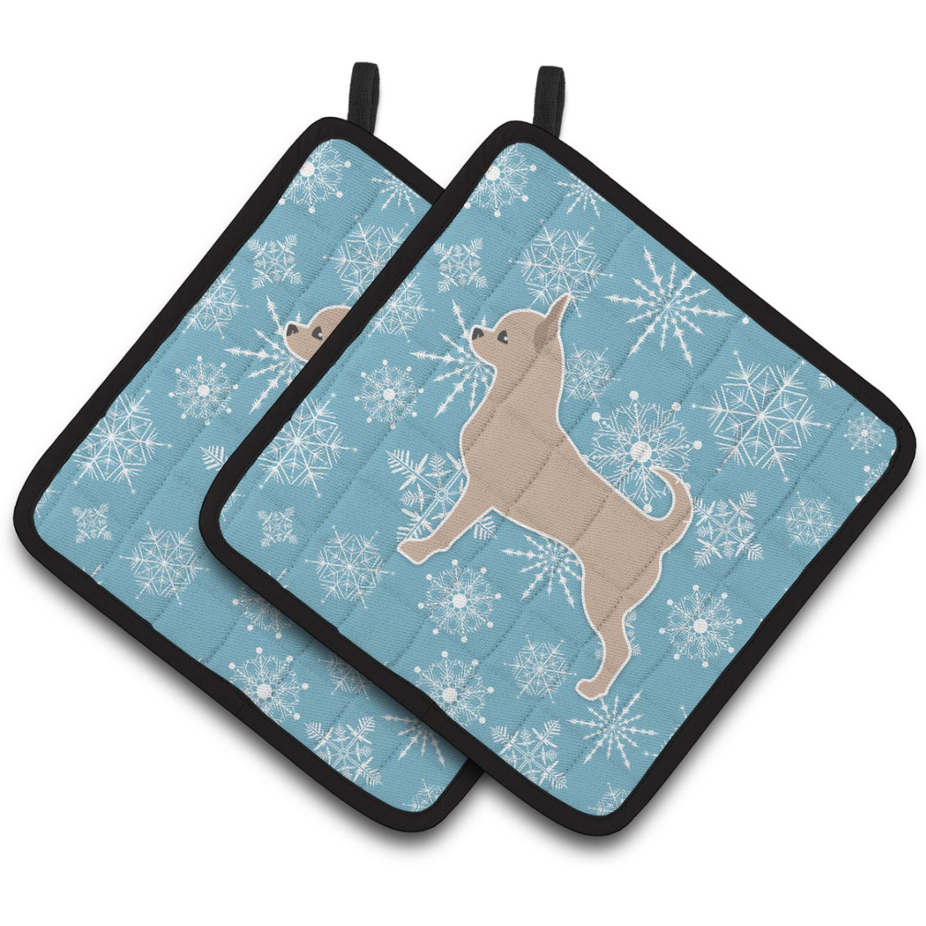 &quotCaroline's Treasures Winter Snowflake Chihuahua Pair of Pot Holders BB3550PTHD, 7.5HX7.5W, Multicolor"