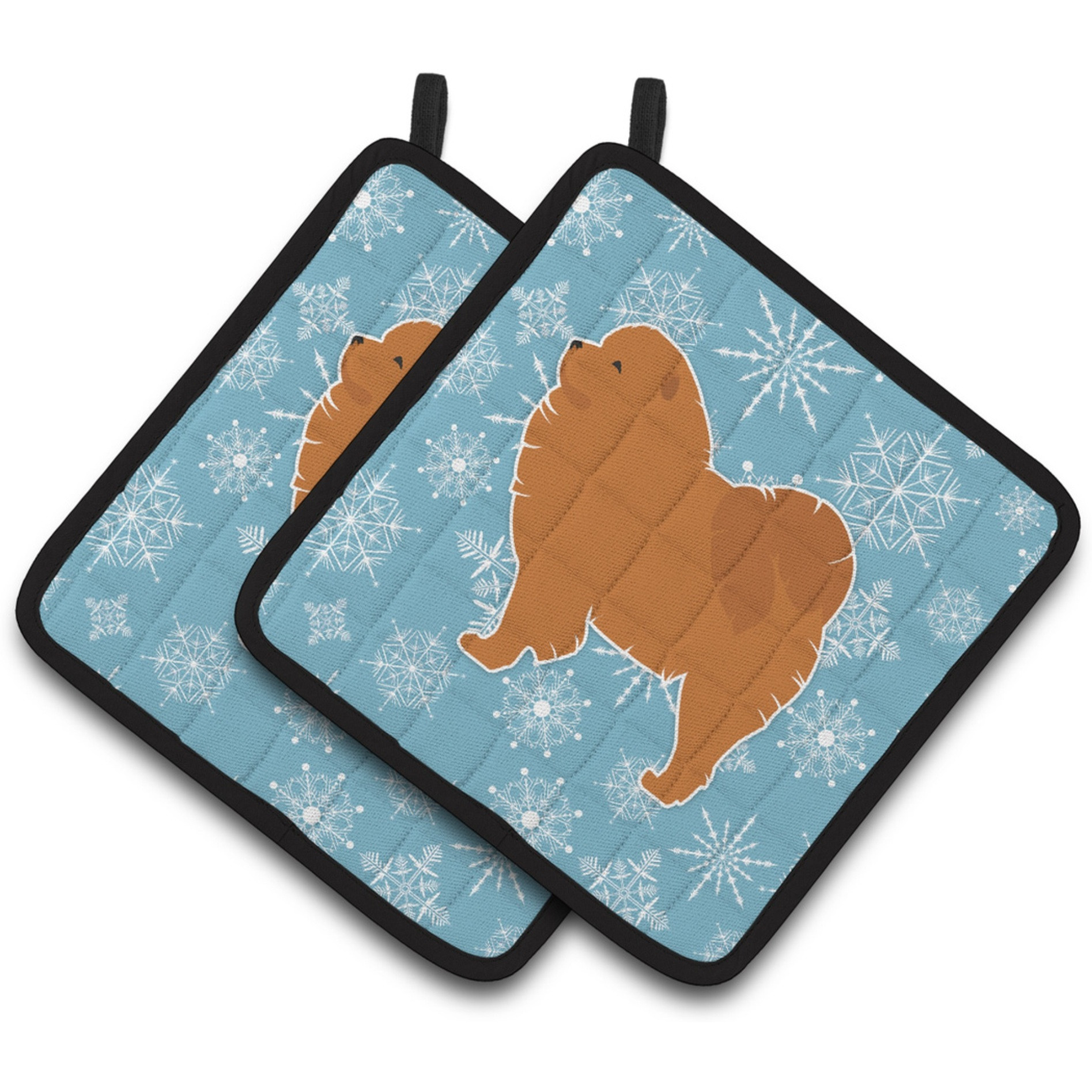 &quotCaroline's Treasures Winter Snowflake Chow Pair of Pot Holders BB3551PTHD, 7.5HX7.5W, Multicolor"