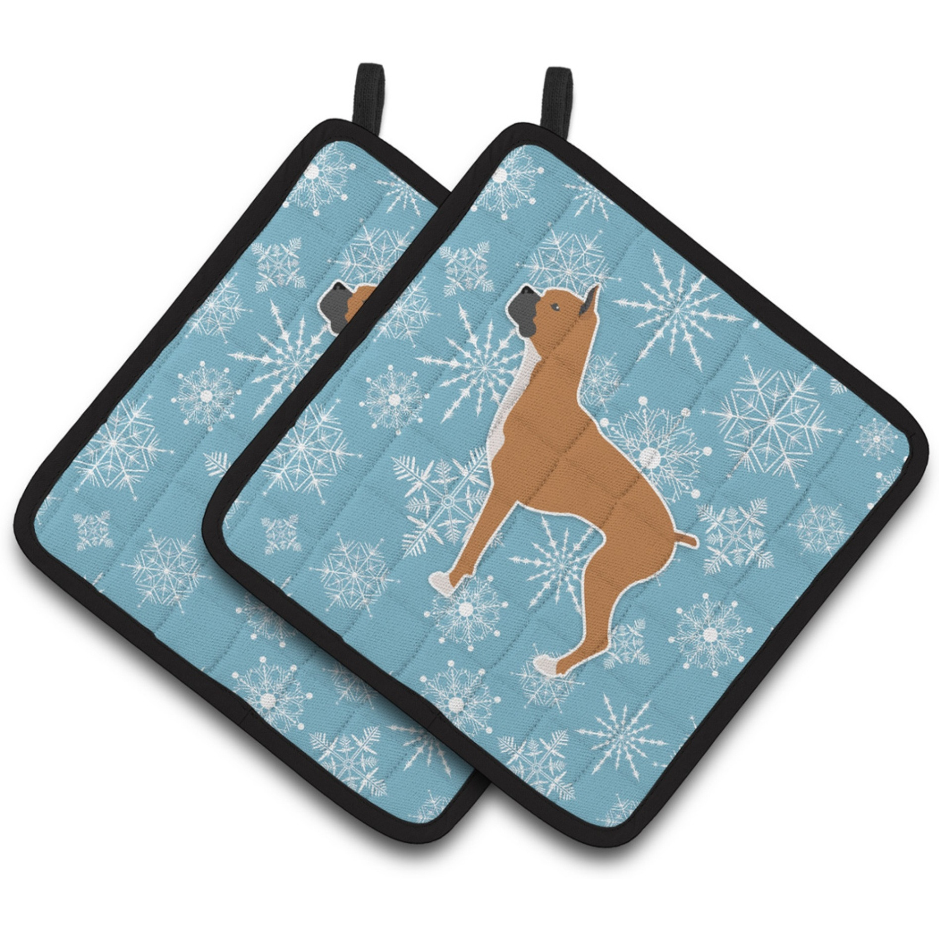 &quotCaroline's Treasures Winter Snowflake Boxer Pair of Pot Holders BB3553PTHD, 7.5HX7.5W, Multicolor"