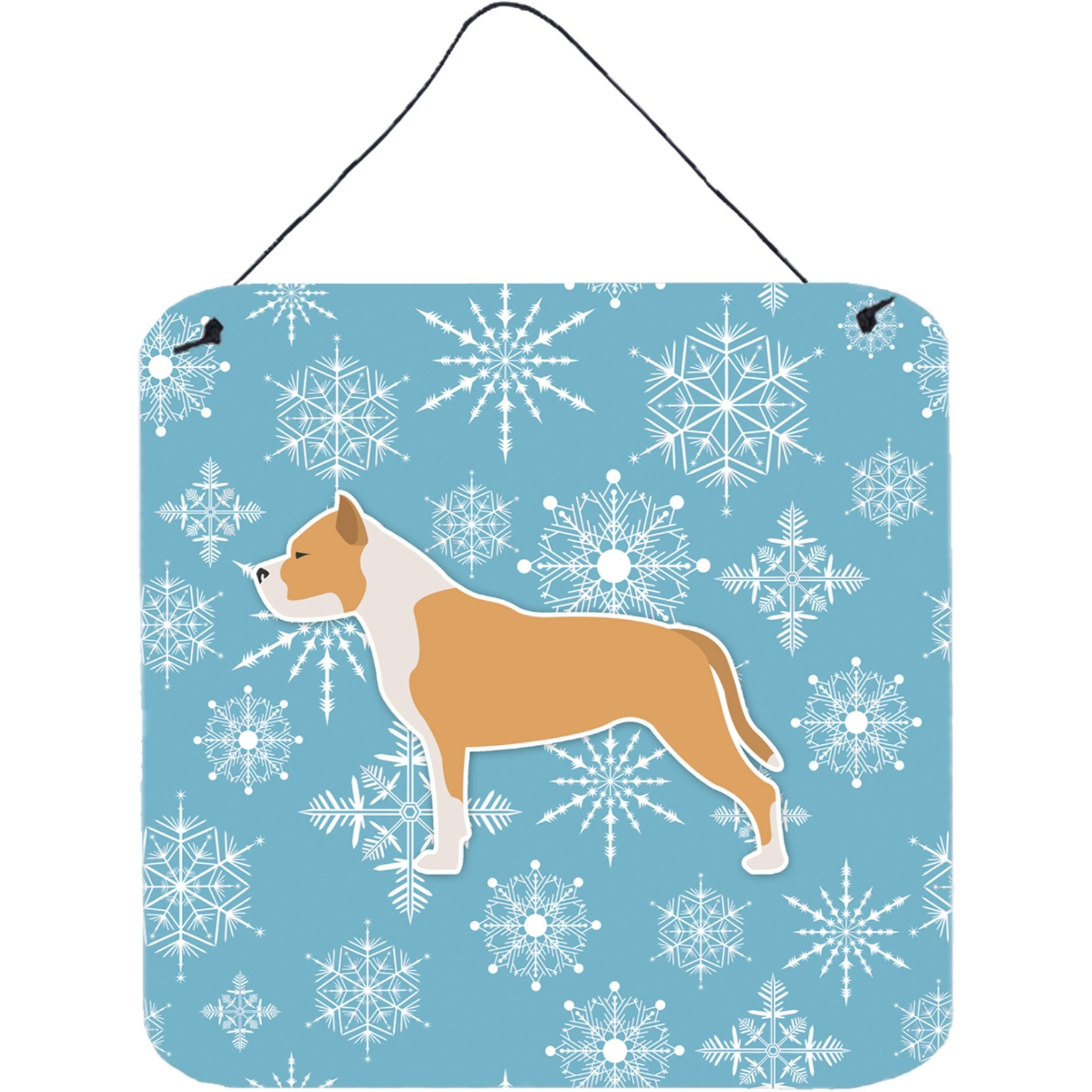 &quotCaroline's Treasures Winter Snowflake Staffordshire Bull Terrier Wall or Door Hanging Prints BB3554DS66, 6"" x 6"", Multicolor"