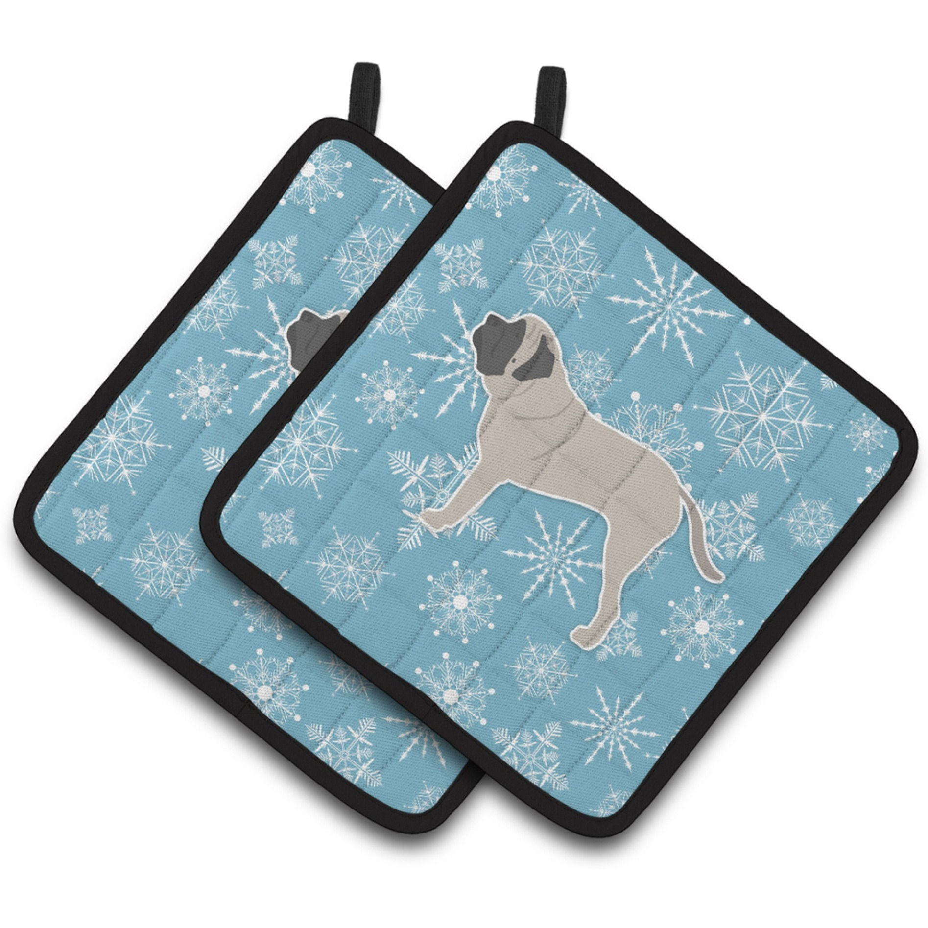 &quotCaroline's Treasures Winter Snowflake English Mastiff Pair of Pot Holders BB3556PTHD, 7.5HX7.5W, Multicolor"