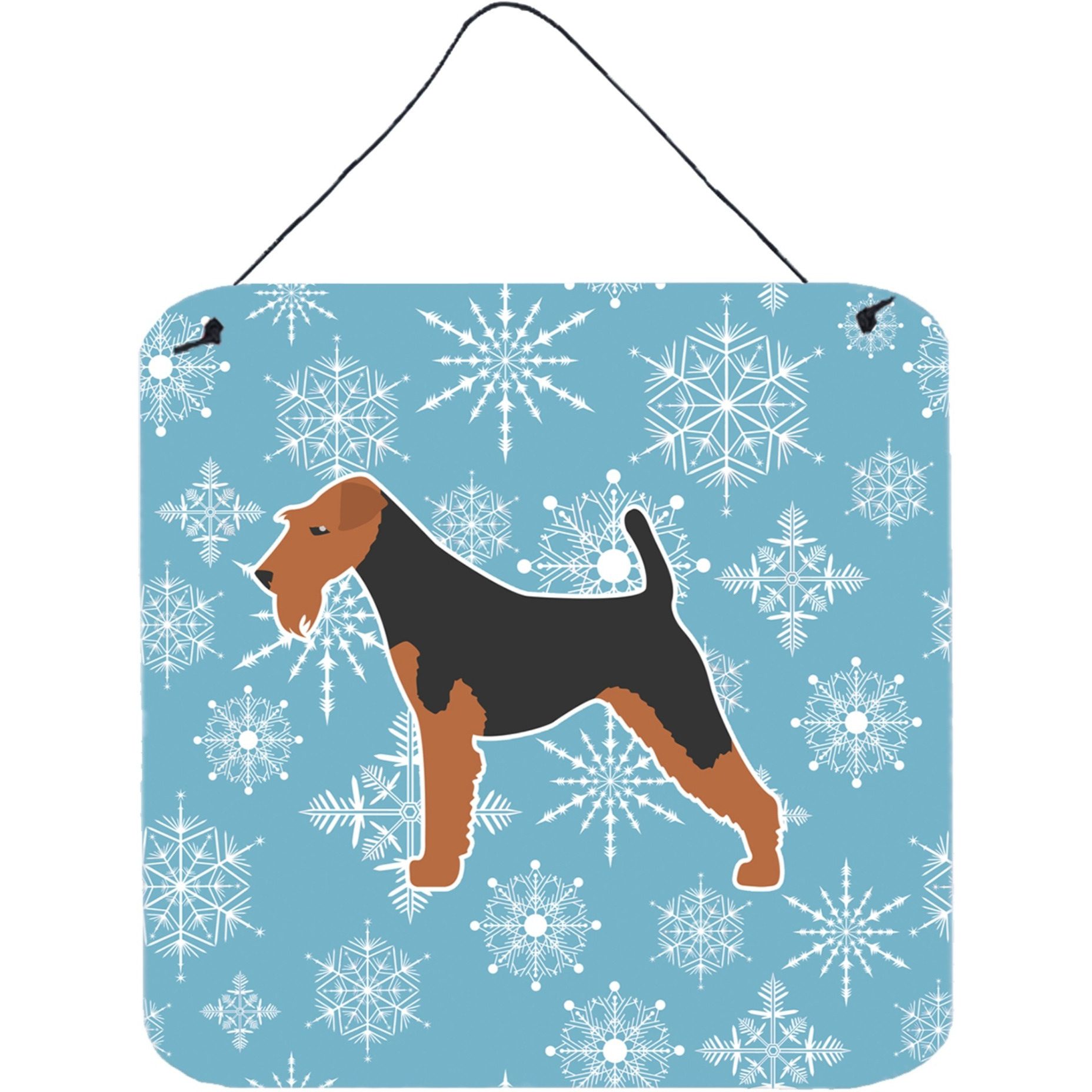 &quotCaroline's Treasures Winter Snowflake Airedale Terrier Wall or Door Hanging Prints BB3557DS66, 6"" x 6"", Multicolor"