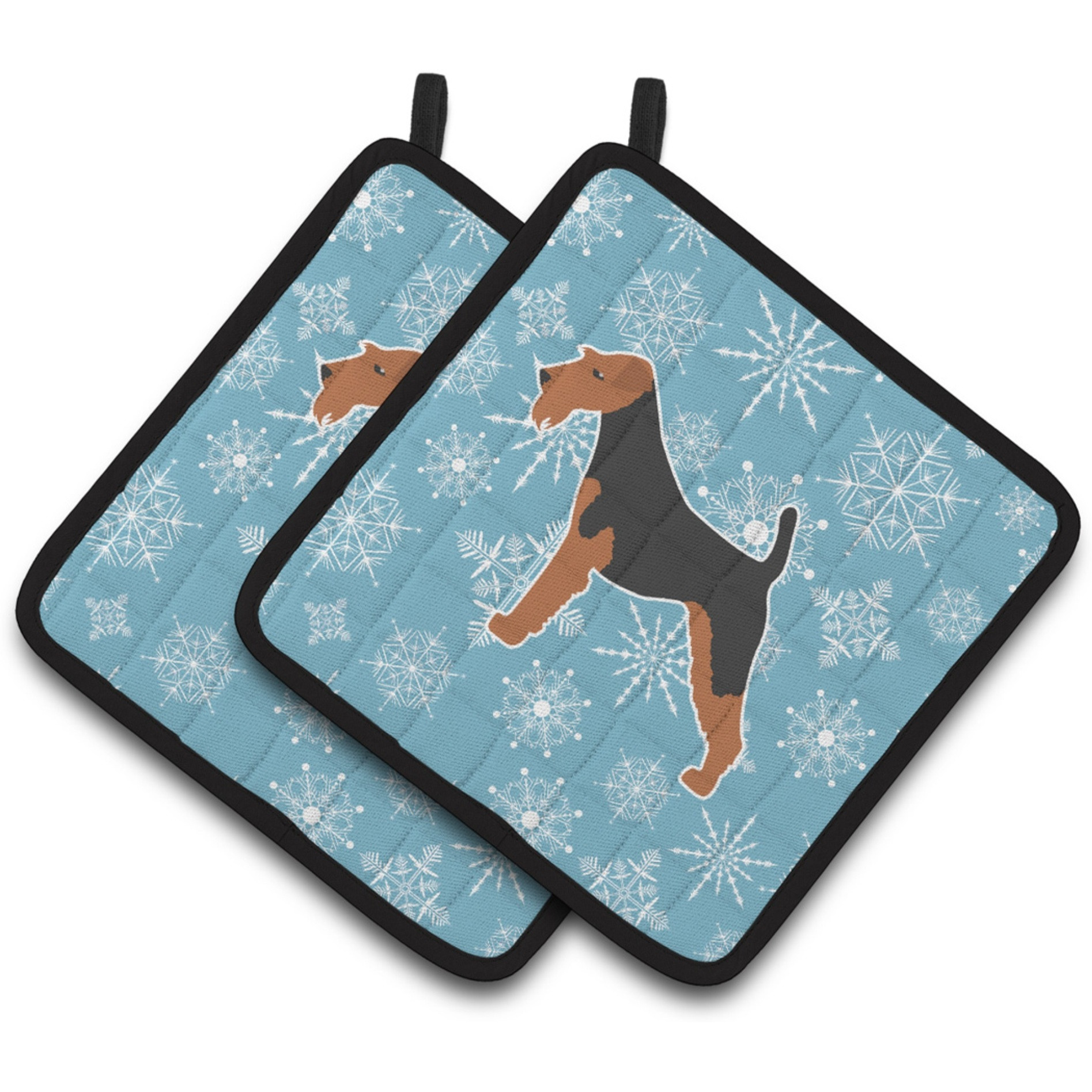 &quotCaroline's Treasures Winter Snowflake Airedale Terrier Pair of Pot Holders BB3557PTHD, 7.5HX7.5W, Multicolor"