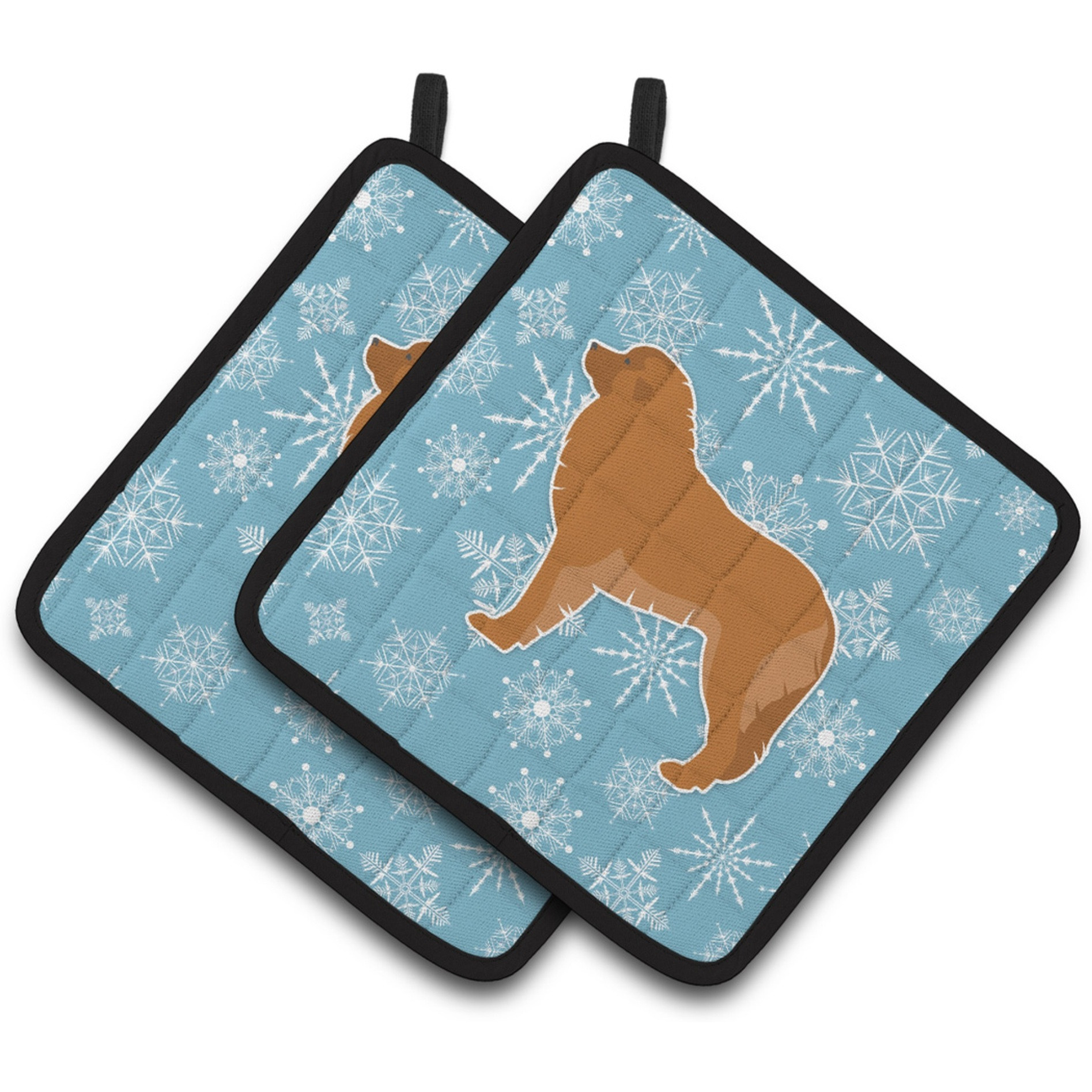 &quotCaroline's Treasures Winter Snowflake Leonberger Pair of Pot Holders BB3558PTHD, 7.5HX7.5W, Multicolor"