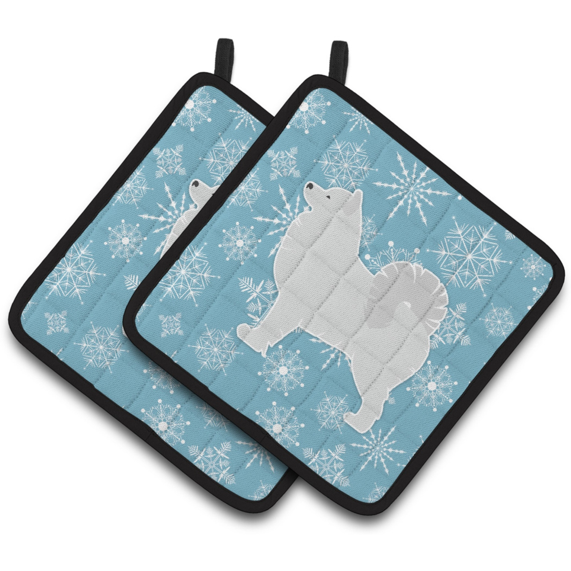 &quotCaroline's Treasures Winter Snowflake Samoyed Pair of Pot Holders BB3559PTHD, 7.5HX7.5W, Multicolor"