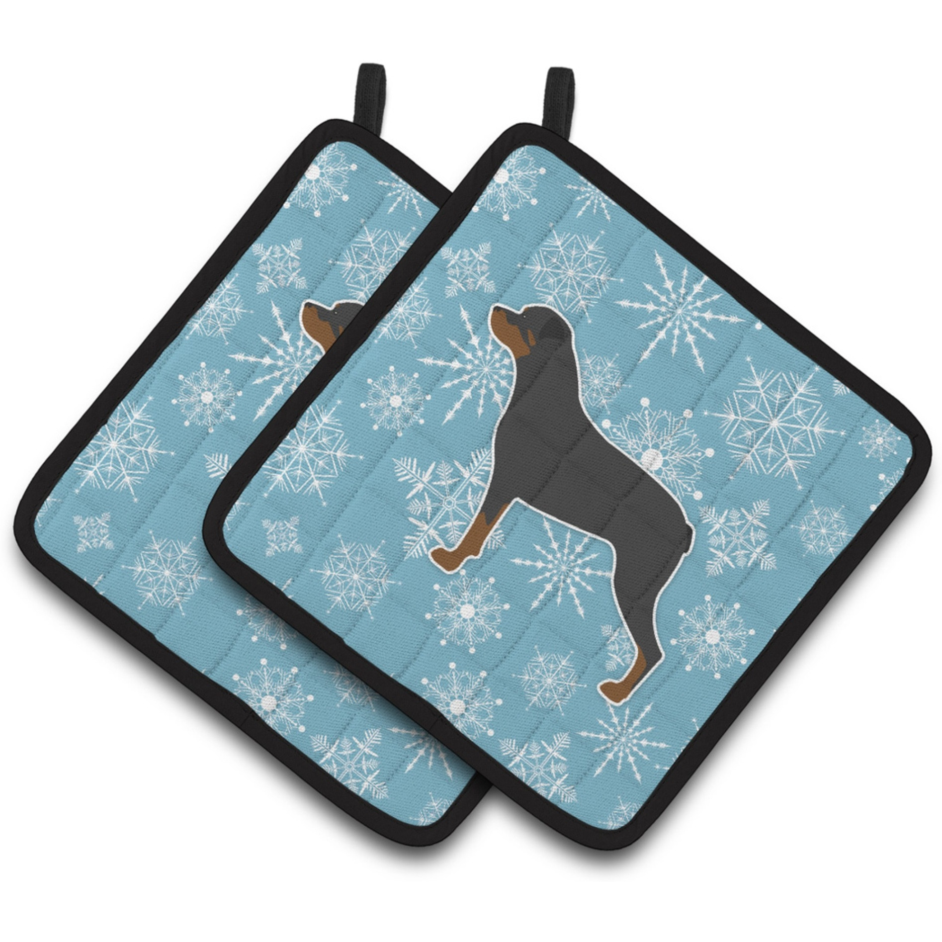 &quotCaroline's Treasures Winter Snowflake Rottweiler Pair of Pot Holders BB3566PTHD, 7.5HX7.5W, Multicolor"