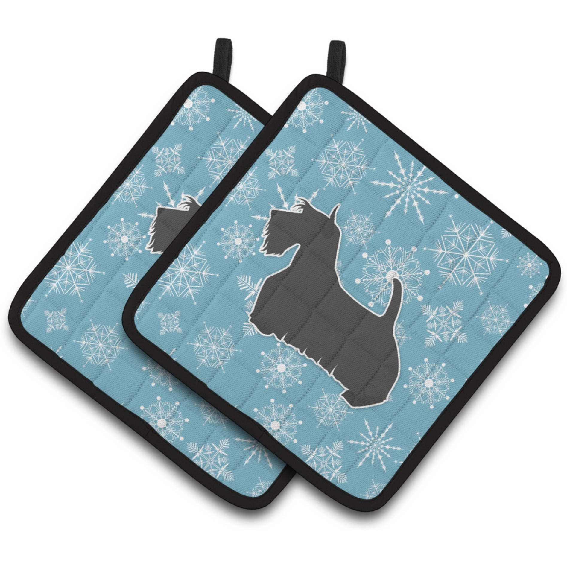 &quotCaroline's Treasures Winter Snowflake Scottish Terrier Pair of Pot Holders BB3569PTHD, 7.5HX7.5W, Multicolor"