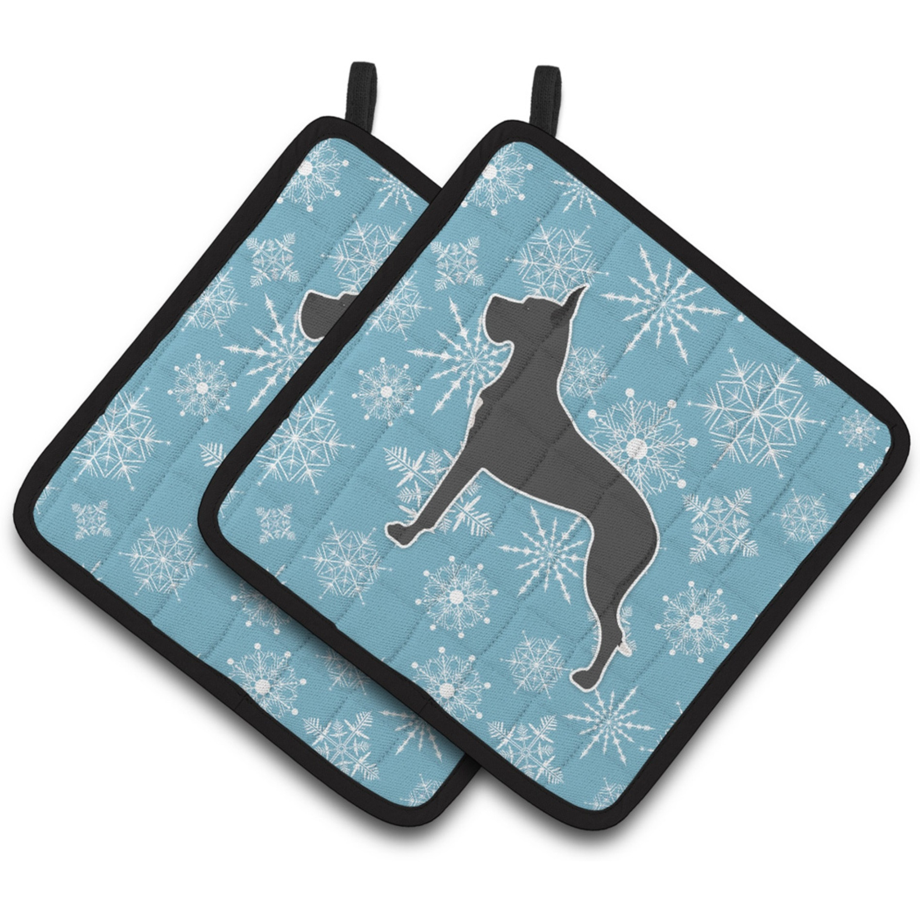 &quotCaroline's Treasures Winter Snowflake Great Dane Pair of Pot Holders BB3575PTHD, 7.5HX7.5W, Multicolor"