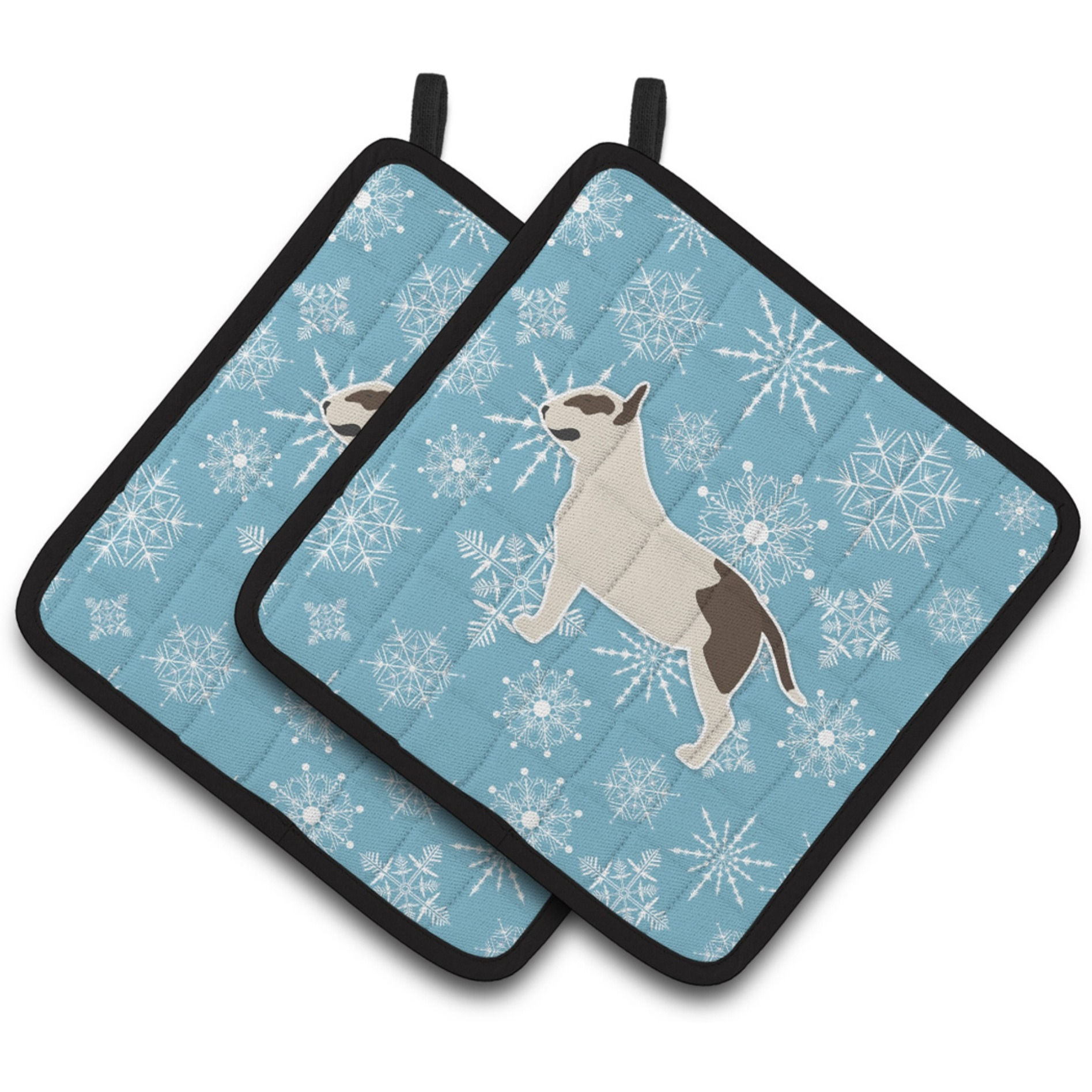 &quotCaroline's Treasures Winter Snowflake Bull Terrier Pair of Pot Holders BB3578PTHD, 7.5HX7.5W, Multicolor"