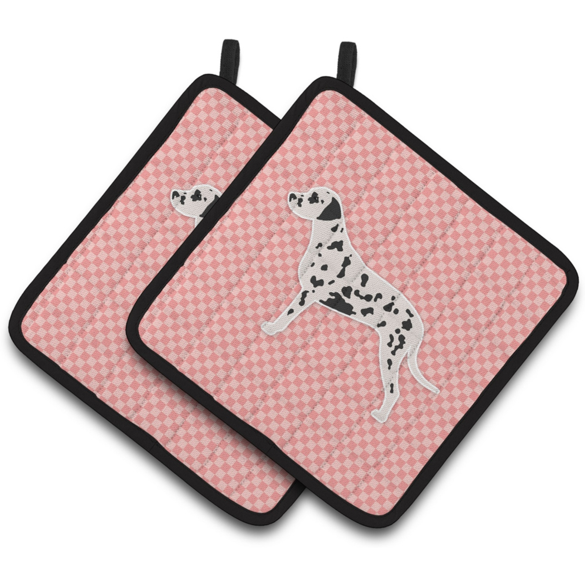 &quotCaroline's Treasures Dalmatian Checkerboard Pink Pair of Pot Holders BB3583PTHD, 7.5HX7.5W, Multicolor"