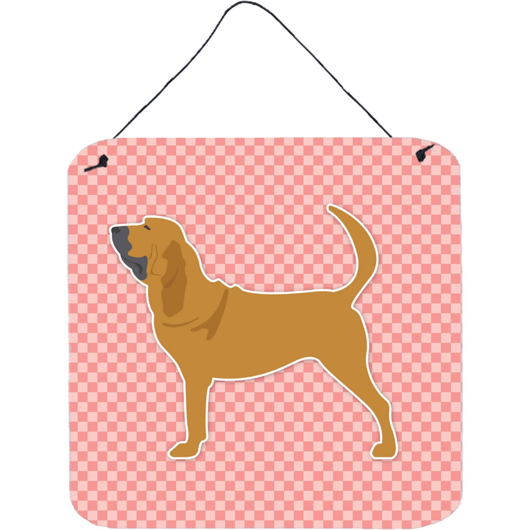 &quotCaroline's Treasures Bloodhound Checkerboard Pink Wall or Door Hanging Prints BB3584DS66, 6"" x 6"", Multicolor"
