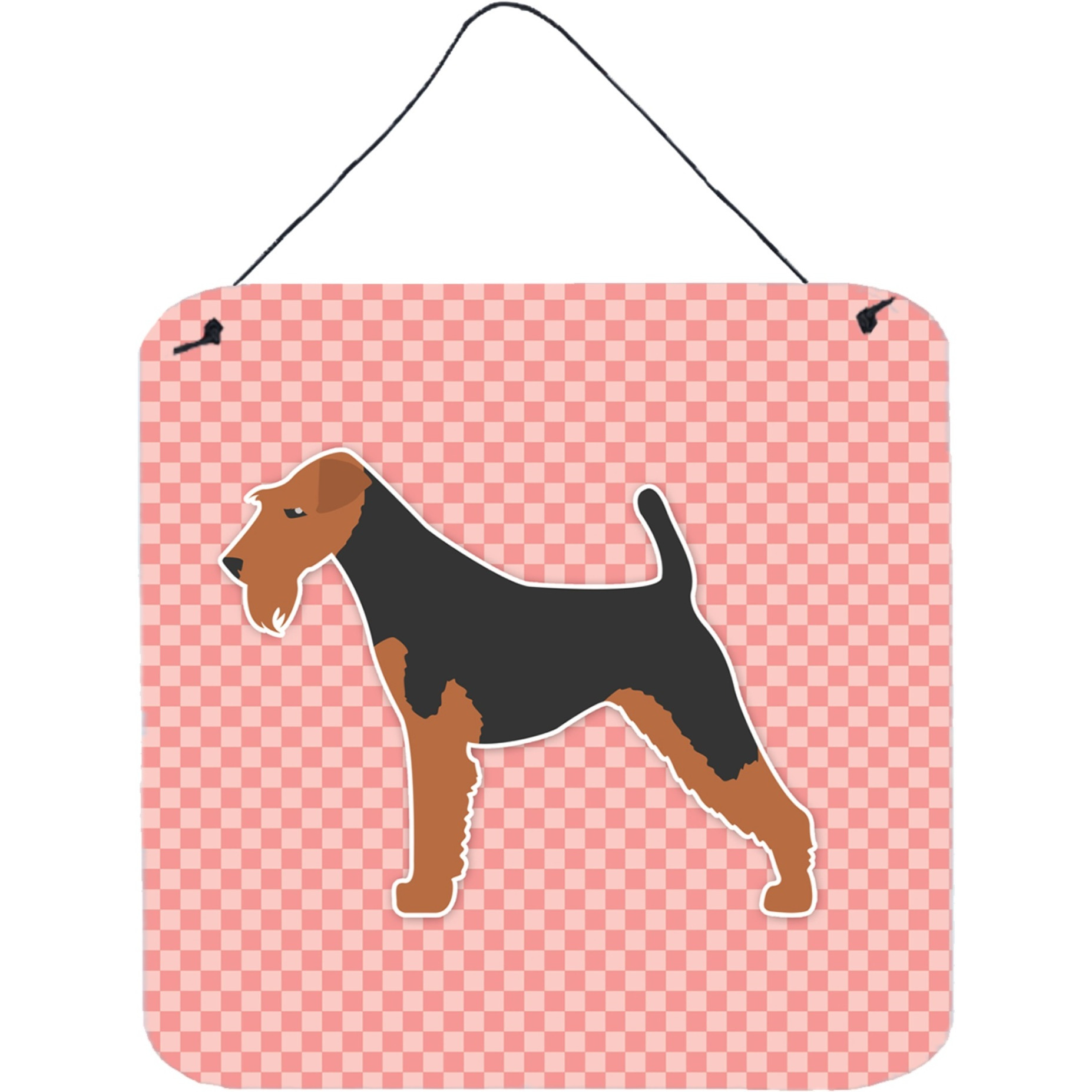 &quotCaroline's Treasures Welsh Terrier Checkerboard Pink Wall or Door Hanging Prints BB3585DS66, 6"" x 6"", Multicolor"
