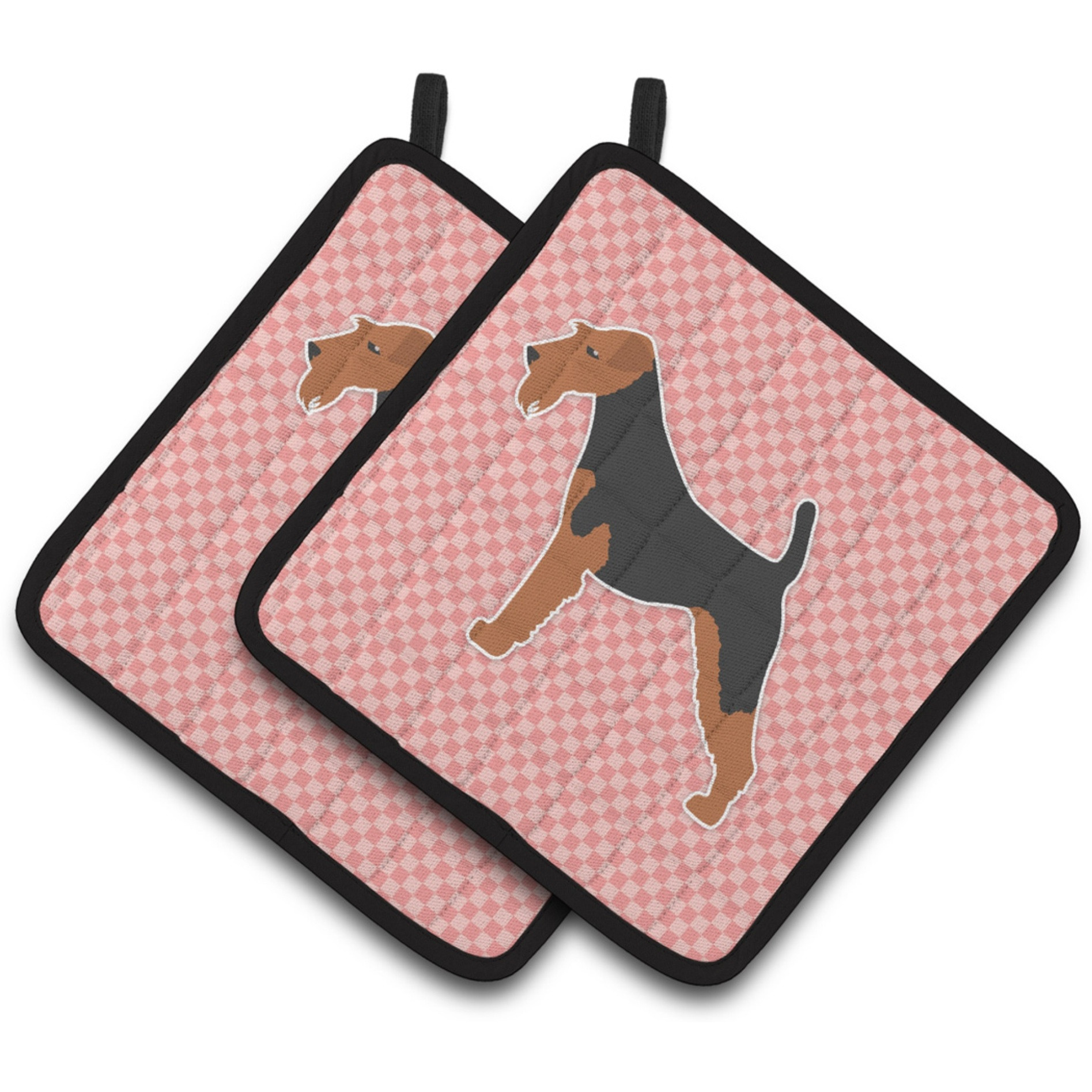 &quotCaroline's Treasures Welsh Terrier Checkerboard Pink Pair of Pot Holders BB3585PTHD, 7.5HX7.5W, Multicolor"