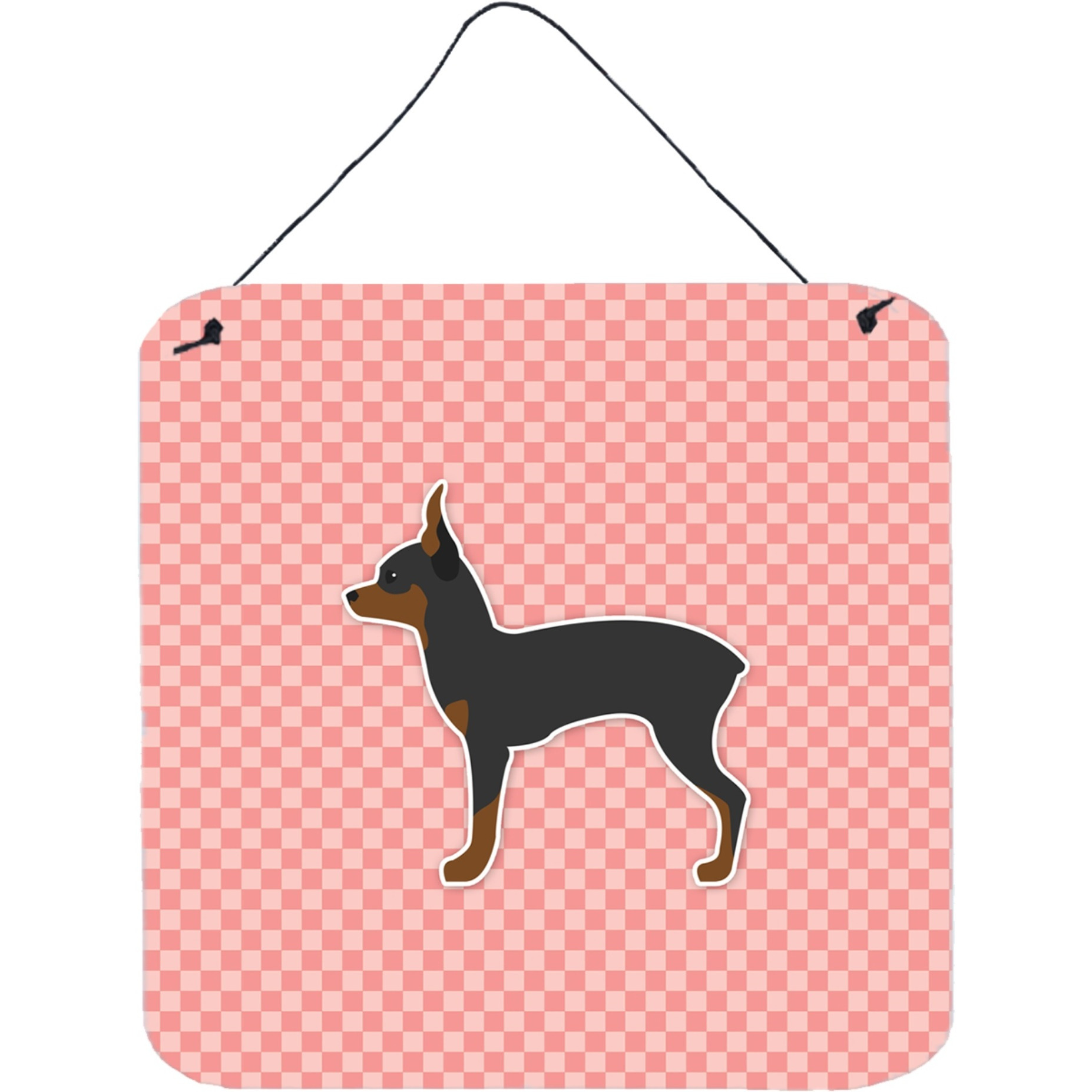 &quotCaroline's Treasures Toy Fox Terrier Checkerboard Pink Wall or Door Hanging Prints BB3587DS66, 6"" x 6"", Multicolor"