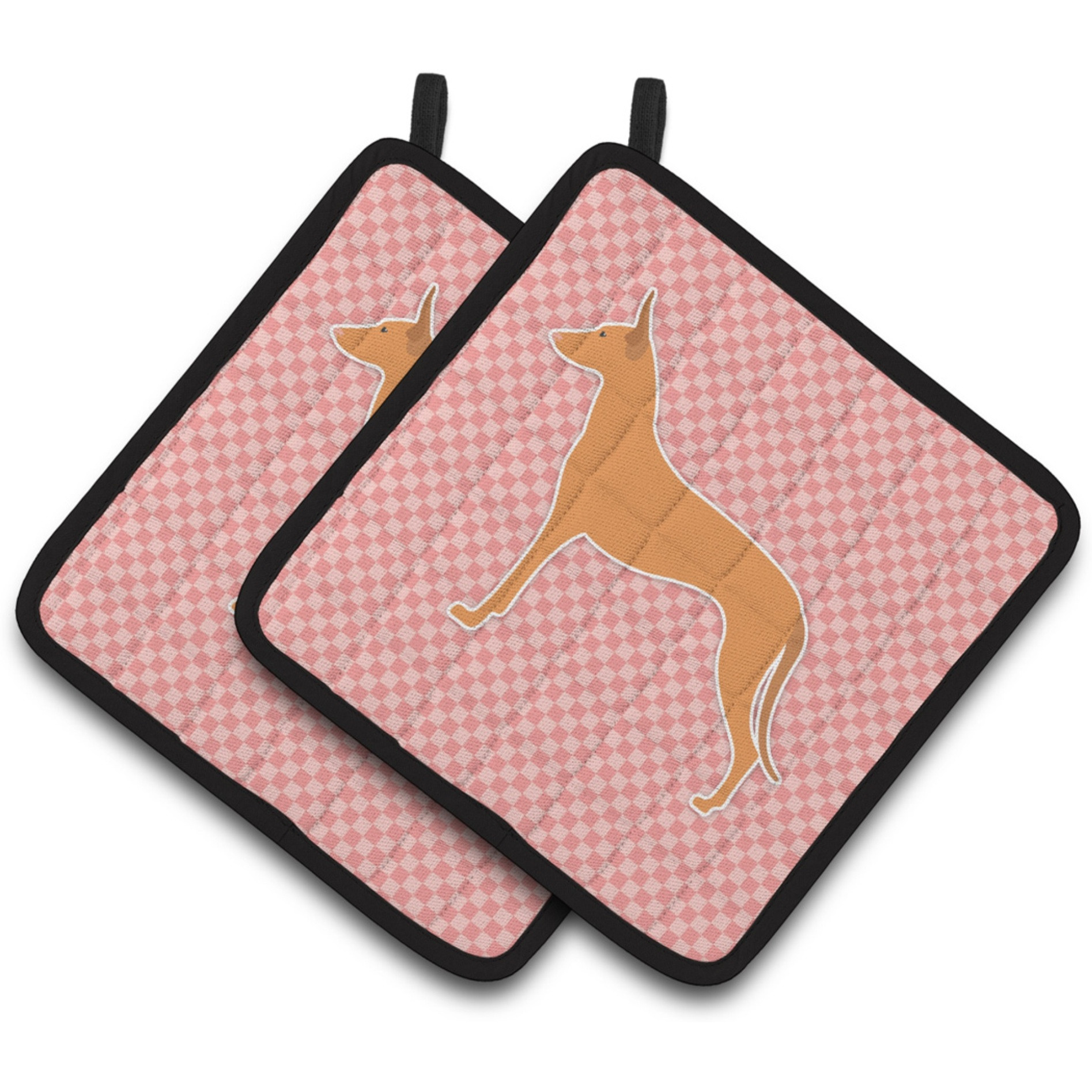 &quotCaroline's Treasures Pharaoh Hound Checkerboard Pink Pair of Pot Holders BB3588PTHD, 7.5HX7.5W, Multicolor"
