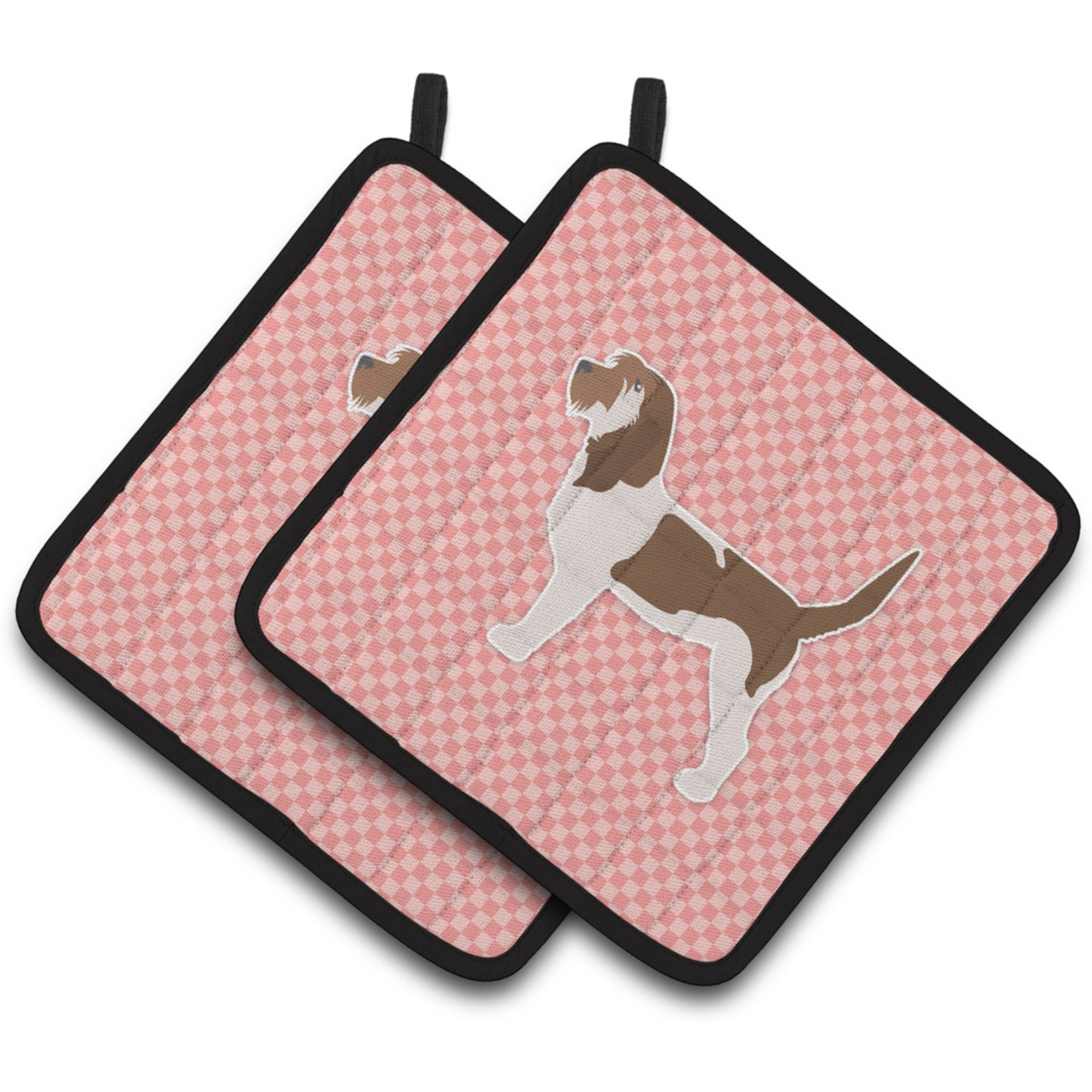&quotCaroline's Treasures Grand Basset Griffon Vendeen Checkerboard Pink Pair of Pot Holders BB3590PTHD, 7.5HX7.5W, Multicolor"