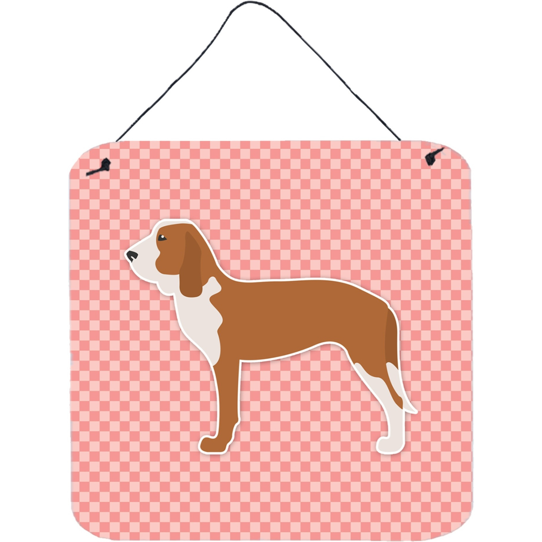 &quotCaroline's Treasures Spanish Hound Checkerboard Pink Wall or Door Hanging Prints BB3591DS66, 6"" x 6"", Multicolor"