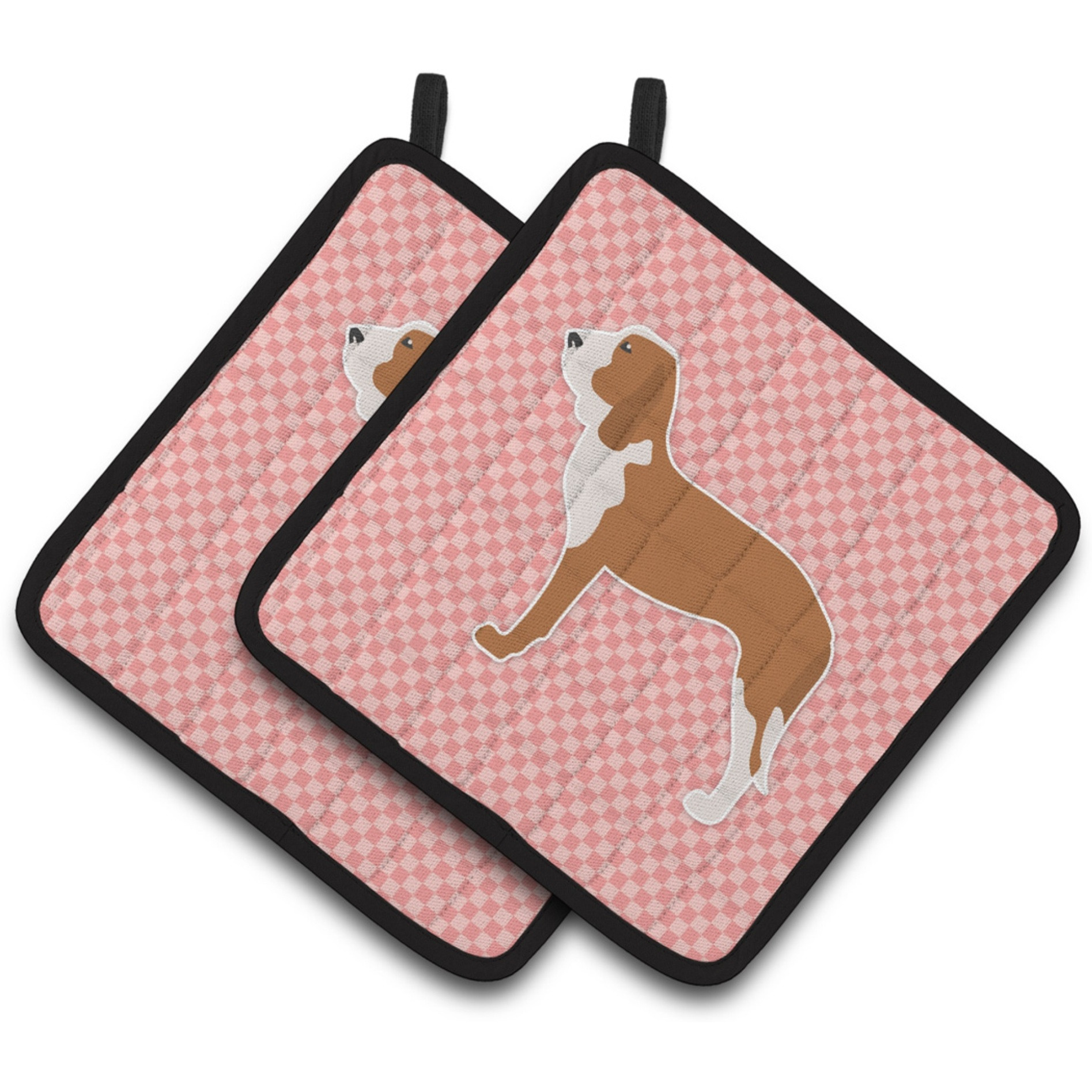 &quotCaroline's Treasures Spanish Hound Checkerboard Pink Pair of Pot Holders BB3591PTHD, 7.5HX7.5W, Multicolor"