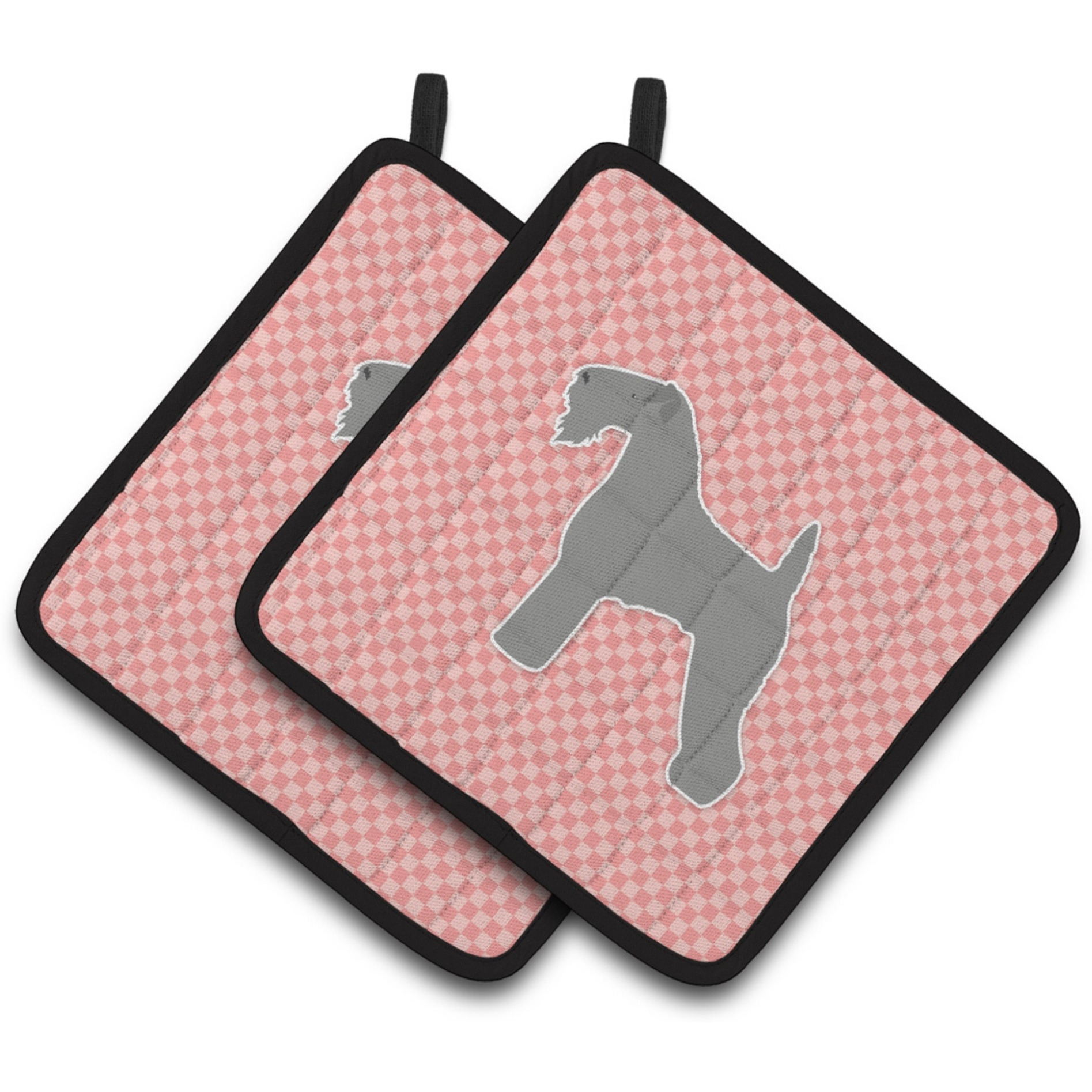 &quotCaroline's Treasures Kerry Blue Terrier Checkerboard Pink Pair of Pot Holders BB3592PTHD, 7.5HX7.5W, Multicolor"