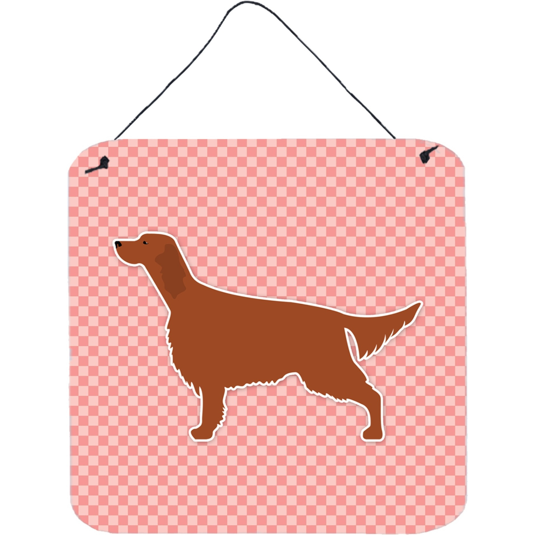 &quotCaroline's Treasures Irish Setter Checkerboard Pink Wall or Door Hanging Prints BB3593DS66, 6"" x 6"", Multicolor"