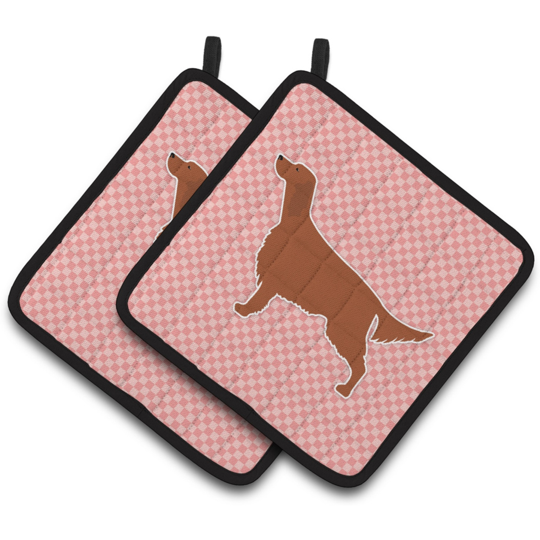 &quotCaroline's Treasures Irish Setter Checkerboard Pink Pair of Pot Holders BB3593PTHD, 7.5HX7.5W, Multicolor"