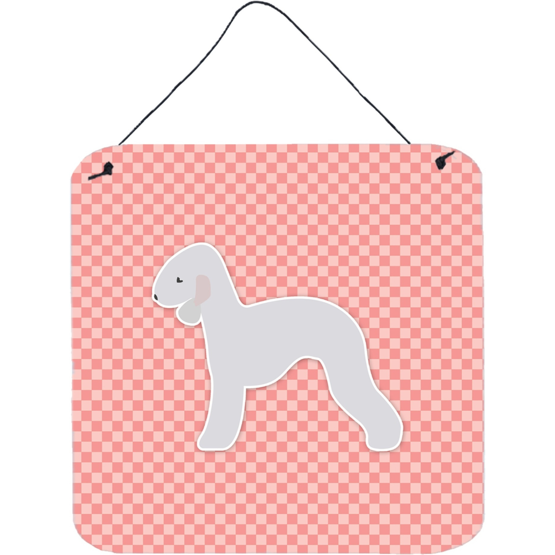 &quotCaroline's Treasures Bedlington Terrier Checkerboard Pink Wall or Door Hanging Prints BB3594DS66, 6"" x 6"", Multicolor"