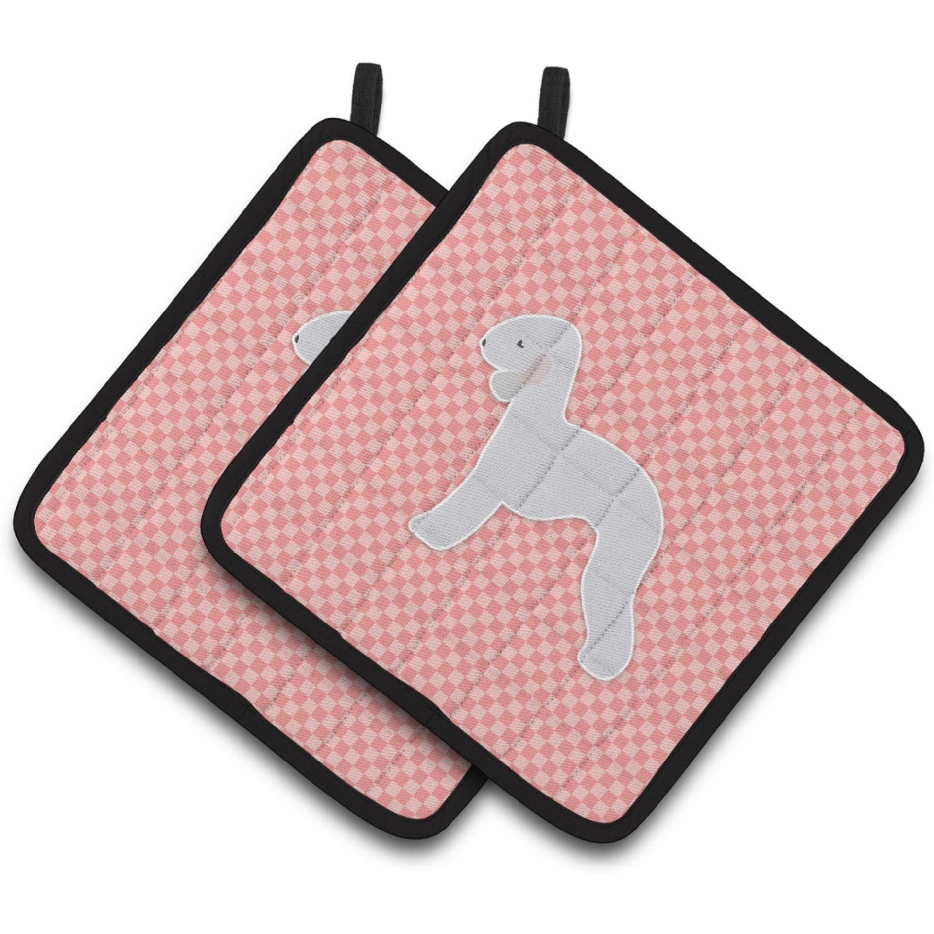 &quotCaroline's Treasures Bedlington Terrier Checkerboard Pink Pair of Pot Holders BB3594PTHD, 7.5HX7.5W, Multicolor"