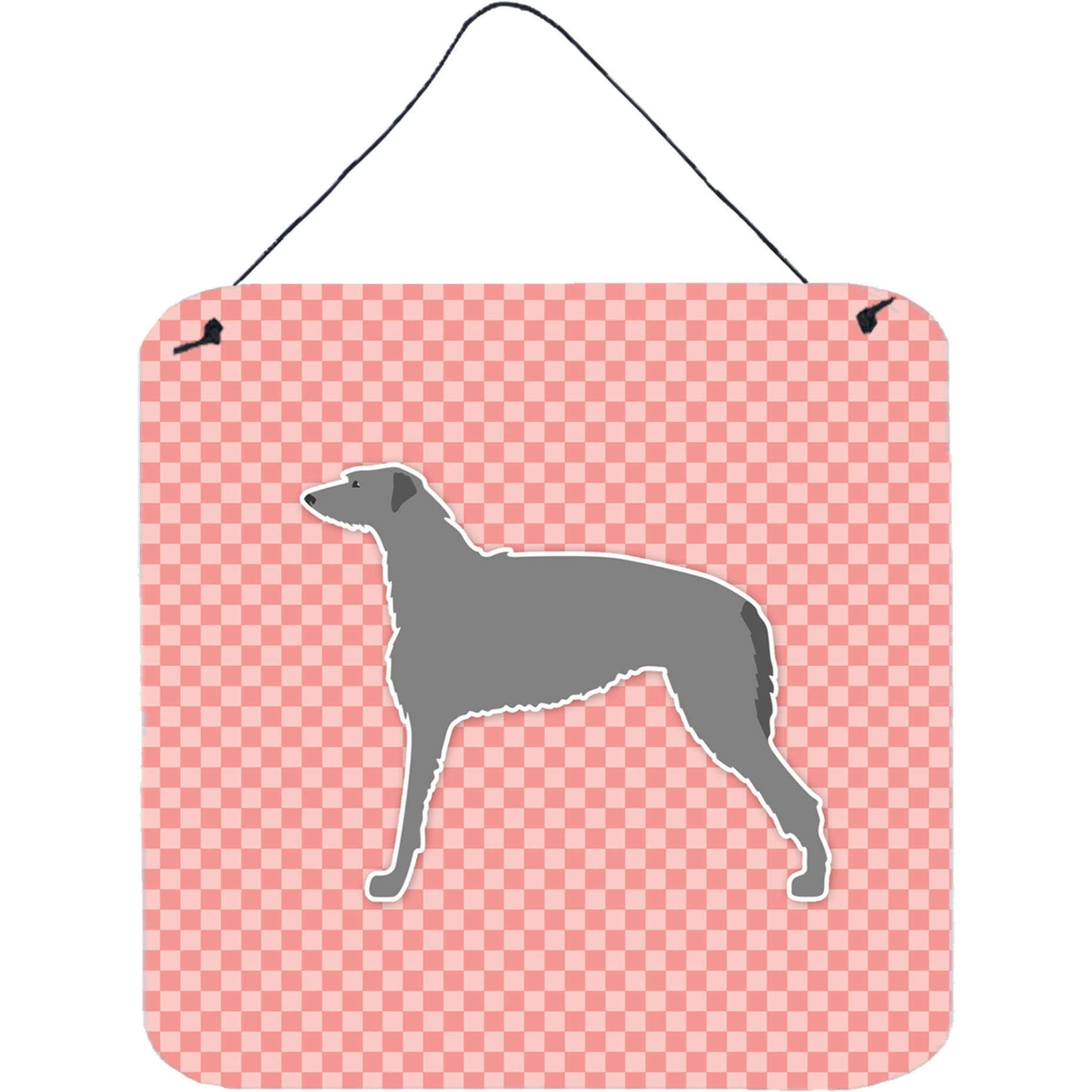 &quotCaroline's Treasures Scottish Deerhound Checkerboard Pink Wall or Door Hanging Prints BB3596DS66, 6"" x 6"", Multicolor"