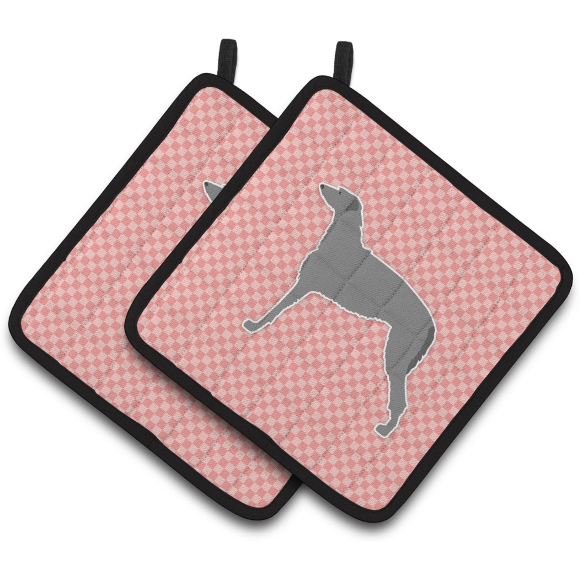 &quotCaroline's Treasures Scottish Deerhound Checkerboard Pink Pair of Pot Holders BB3596PTHD, 7.5HX7.5W, Multicolor"