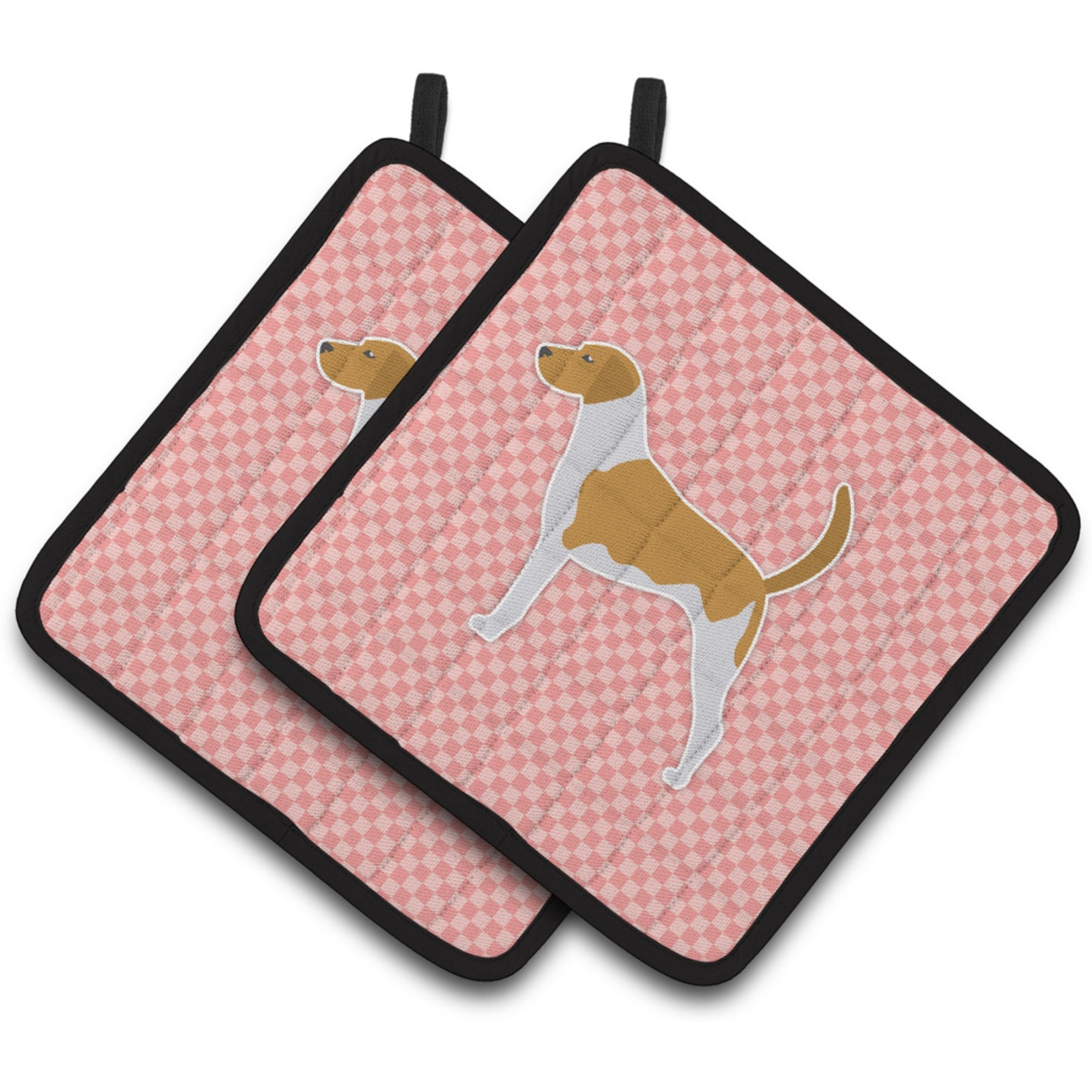 &quotCaroline's Treasures American Foxhound Checkerboard Pink Pair of Pot Holders BB3598PTHD, 7.5HX7.5W, Multicolor"