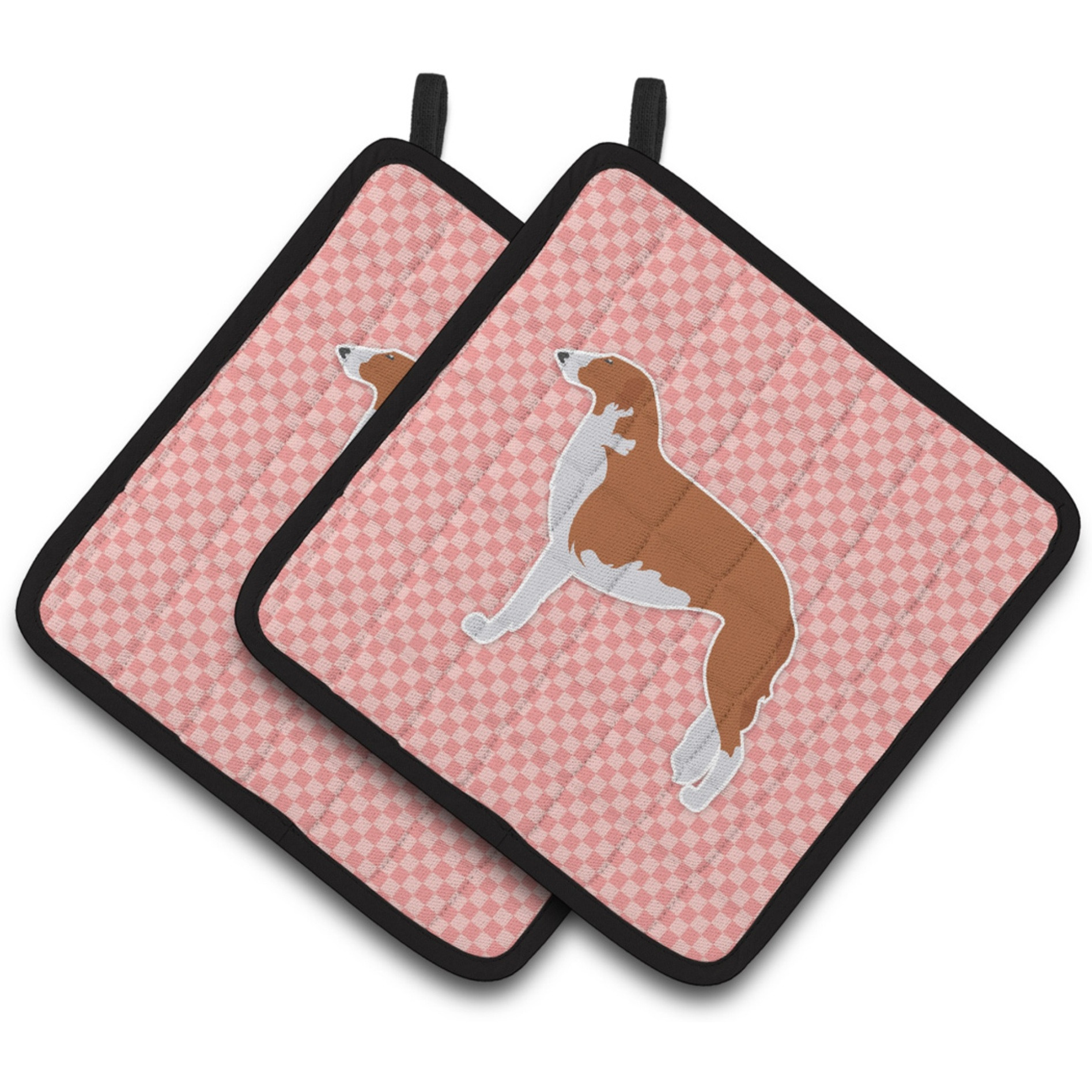 &quotCaroline's Treasures Borzoi Russian Greyhound Checkerboard Pink Pair of Pot Holders BB3599PTHD, 7.5HX7.5W, Multicolor"