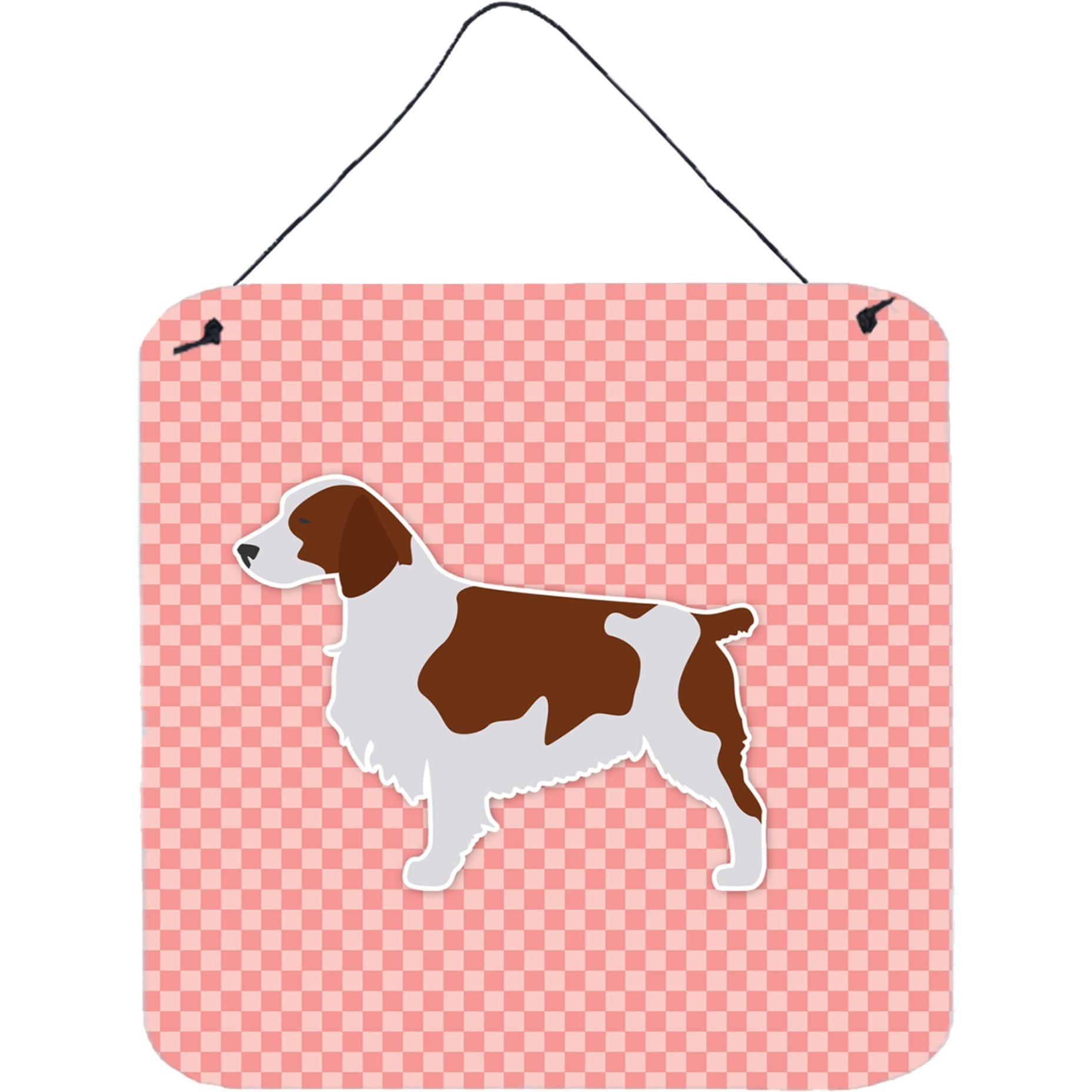 &quotCaroline's Treasures Welsh Springer Spaniel Checkerboard Pink Wall or Door Hanging Prints BB3600DS66, 6"" x 6"", Multicolor"