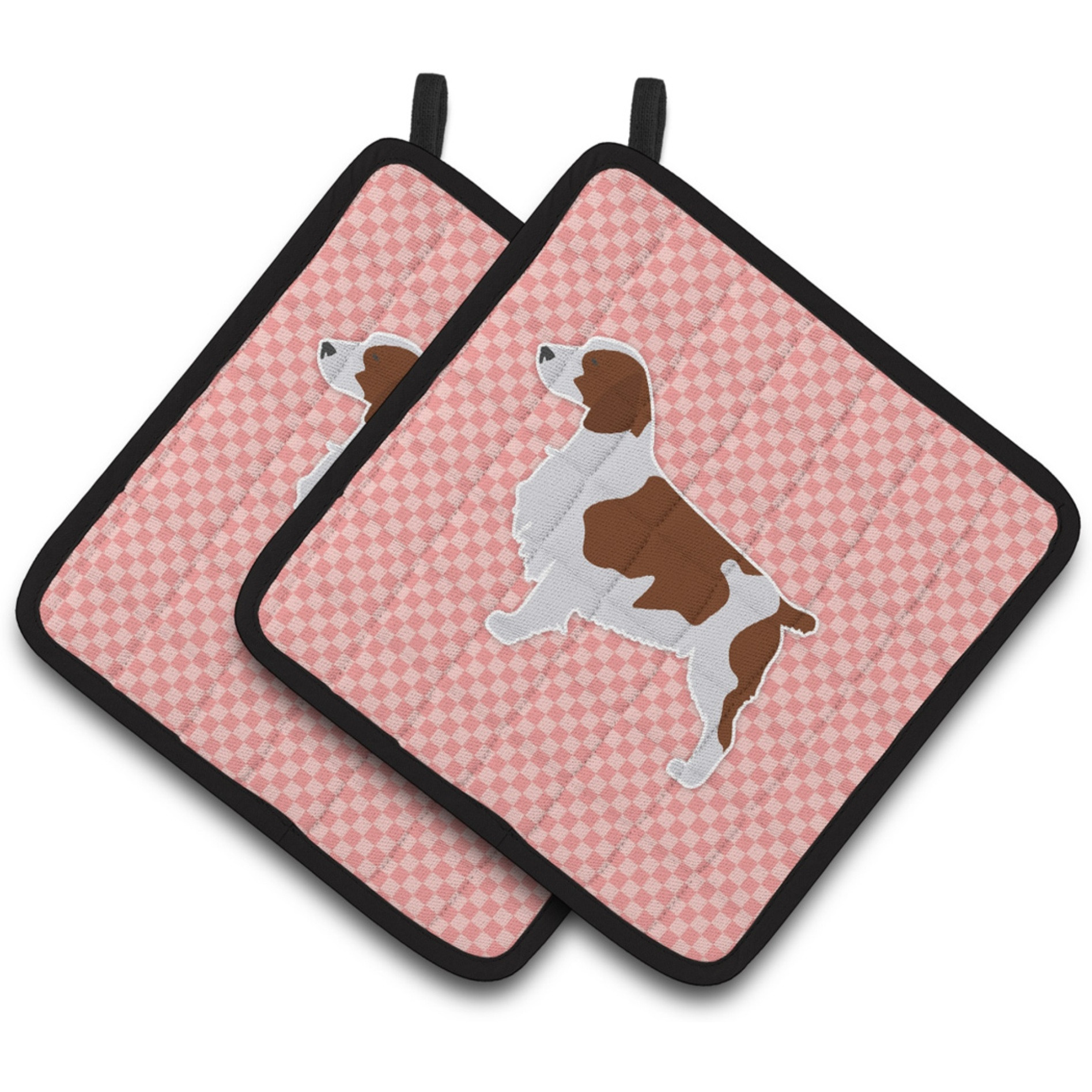 &quotCaroline's Treasures Welsh Springer Spaniel Checkerboard Pink Pair of Pot Holders BB3600PTHD, 7.5HX7.5W, Multicolor"