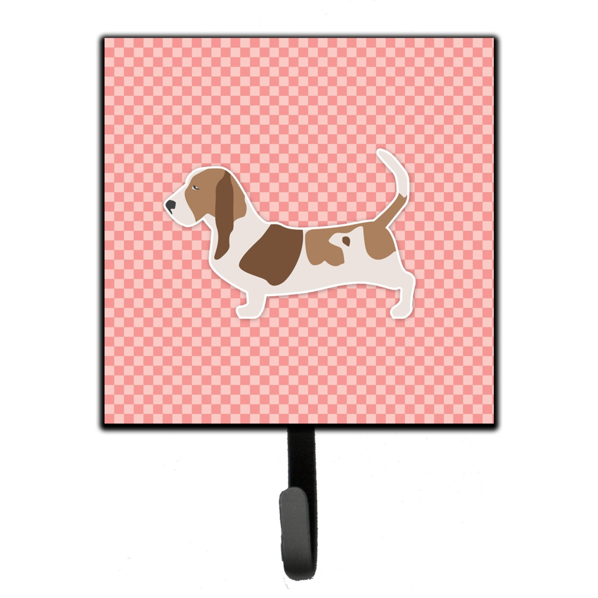 &quotCaroline's Treasures Basset Hound Checkerboard Pink Leash or Key Holder BB3602SH4, Small, Multicolor"